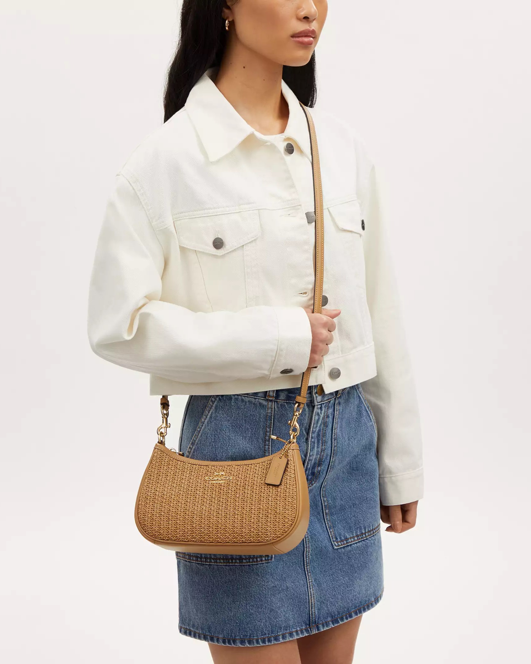 TÚI COACH NỮ TERI LATTE MULTI STRAW AND SMOOTH LEATHER SHOULDER BAG CR350 5