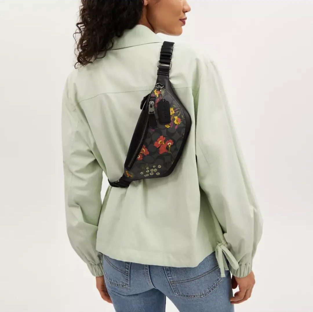 Túi bao tử Coach Warren Mini Belt Bag In Signature Canvas With Floral Print Charcoal Multi CR189 5