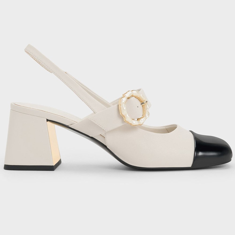 GIÀY CNK CHARLES KEITH PATENT TWO-TONE PEARL BUCKLE SLINGBACK PUMPS CK1-60361474 16