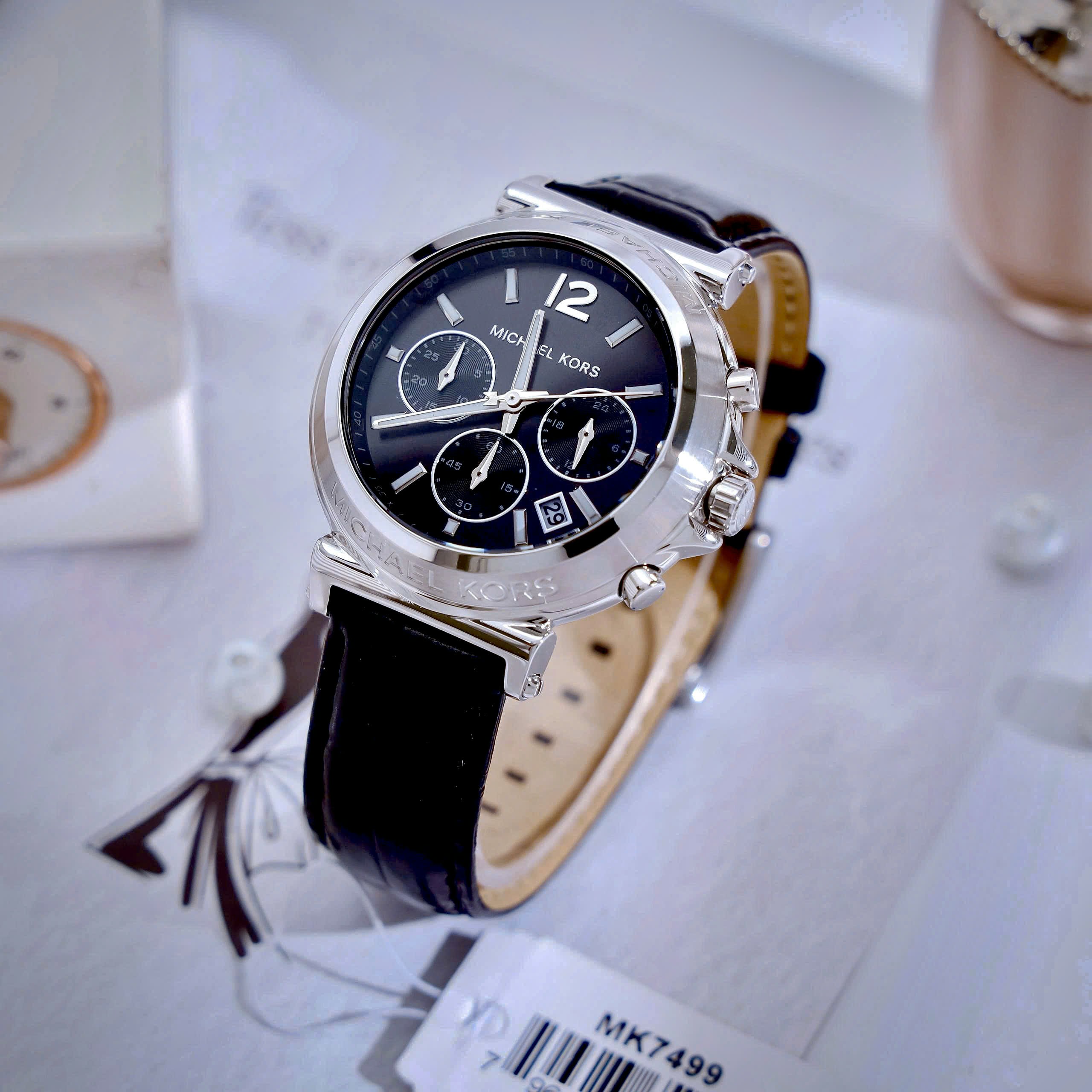 Đồng hồ nữ Michael Kors Maren Silver-Tone and Crocodile Embossed Leather MK7499 13