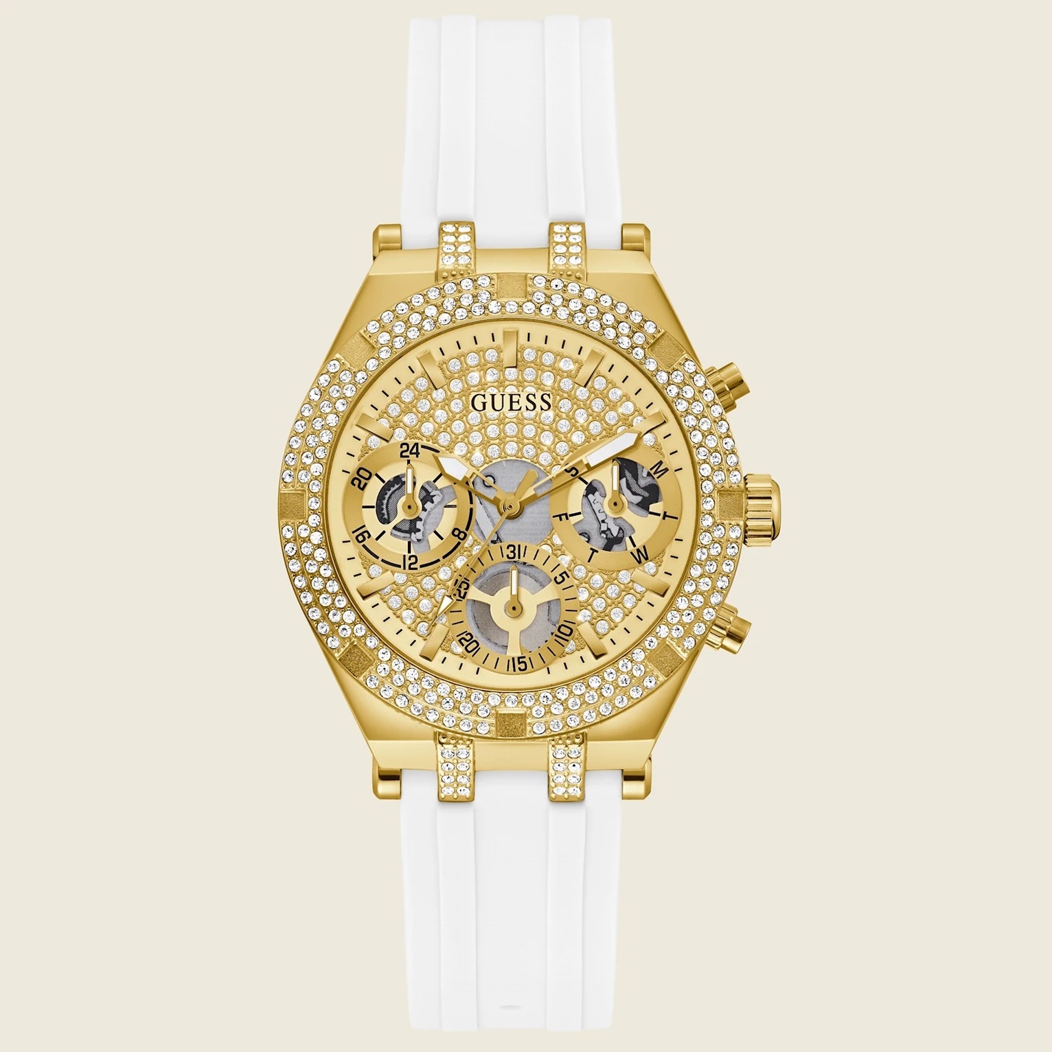 ĐỒNG HỒ NỮ GUESS GOLD-TONE AND WHITE SILICONE MULTIFUNCTION WATCH 4