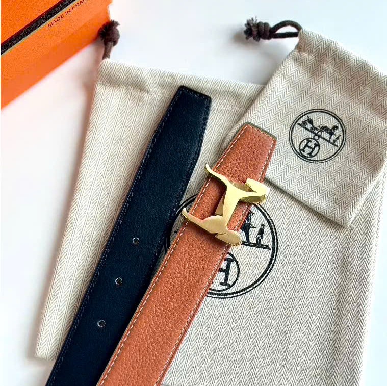 Dây nịt Hermes Panache Permabrass Belt Buckle Reversible Leather Strap 32 mm Noir Orange 5