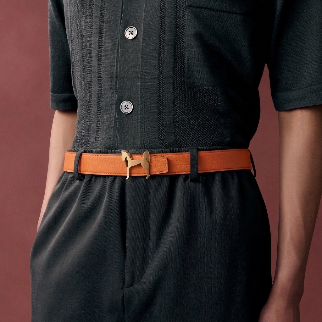 Dây nịt Hermes Panache Permabrass Belt Buckle Reversible Leather Strap 32 mm Noir Orange 3