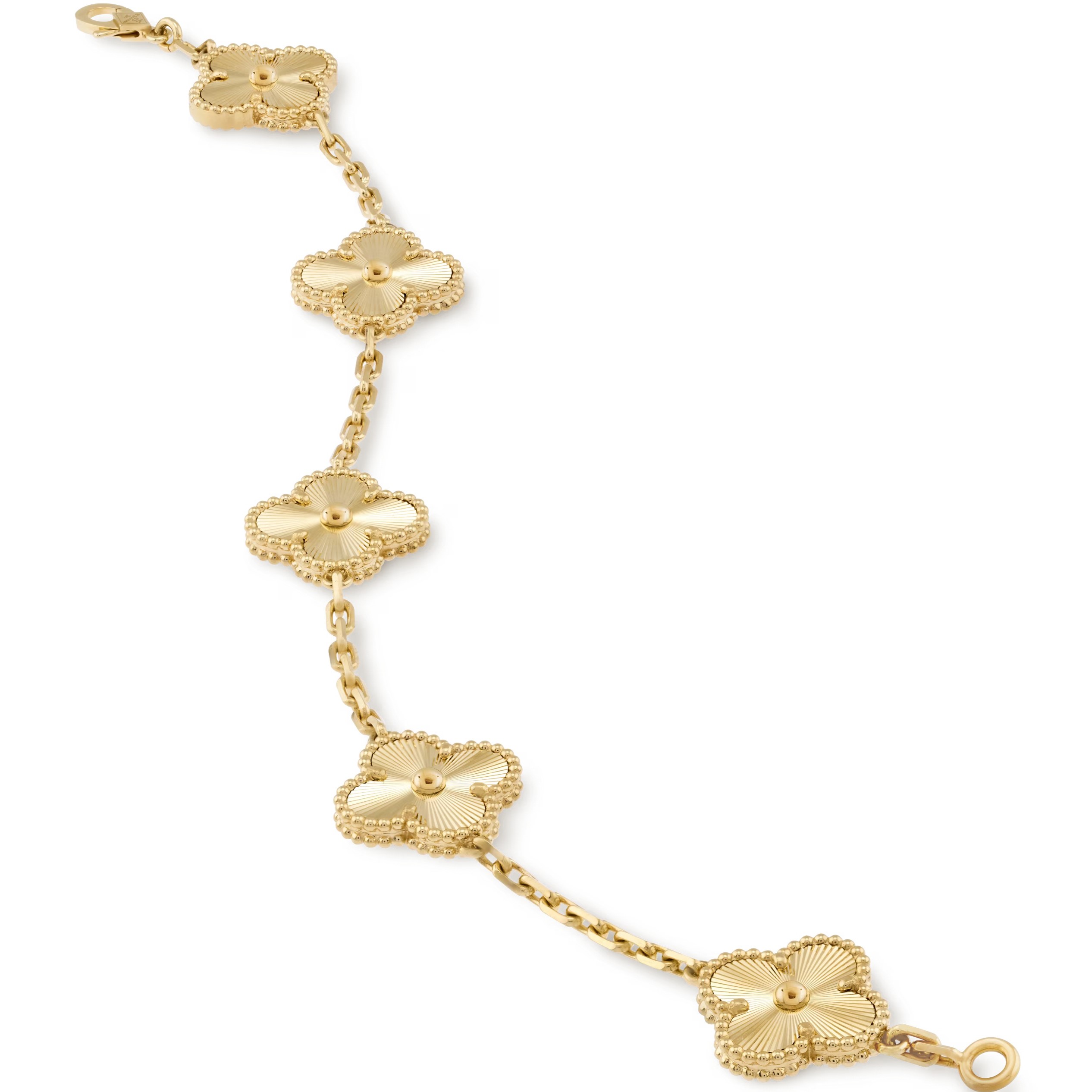 Vòng đeo tay cỏ 4 lá Van Cleef Arpels Vintage Alhambra 5 Motifs Bracelet Guilloché Yellow Gold VCARP3JK00 2