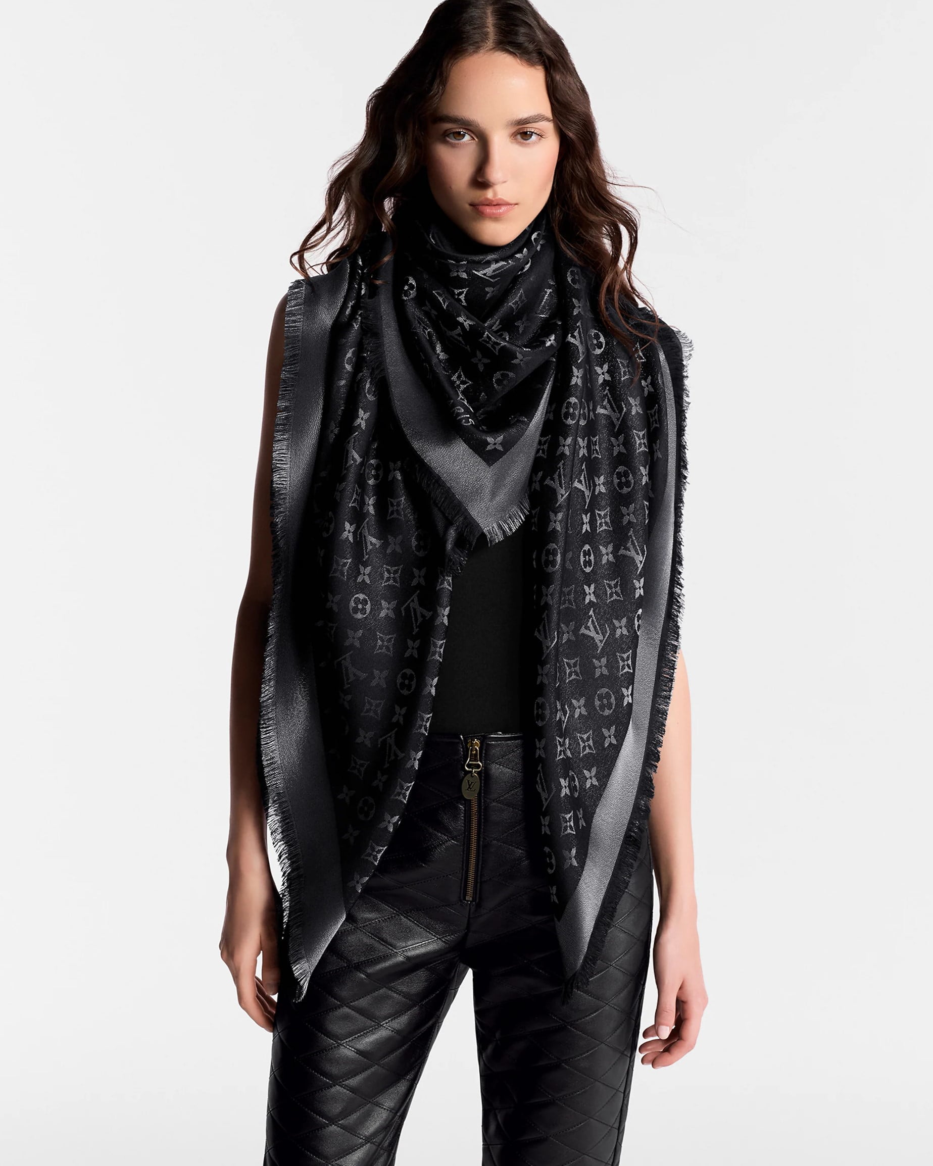 Khăn Choàng LV Louis Vuitton Monogram Shine Shawl Black M75123 2