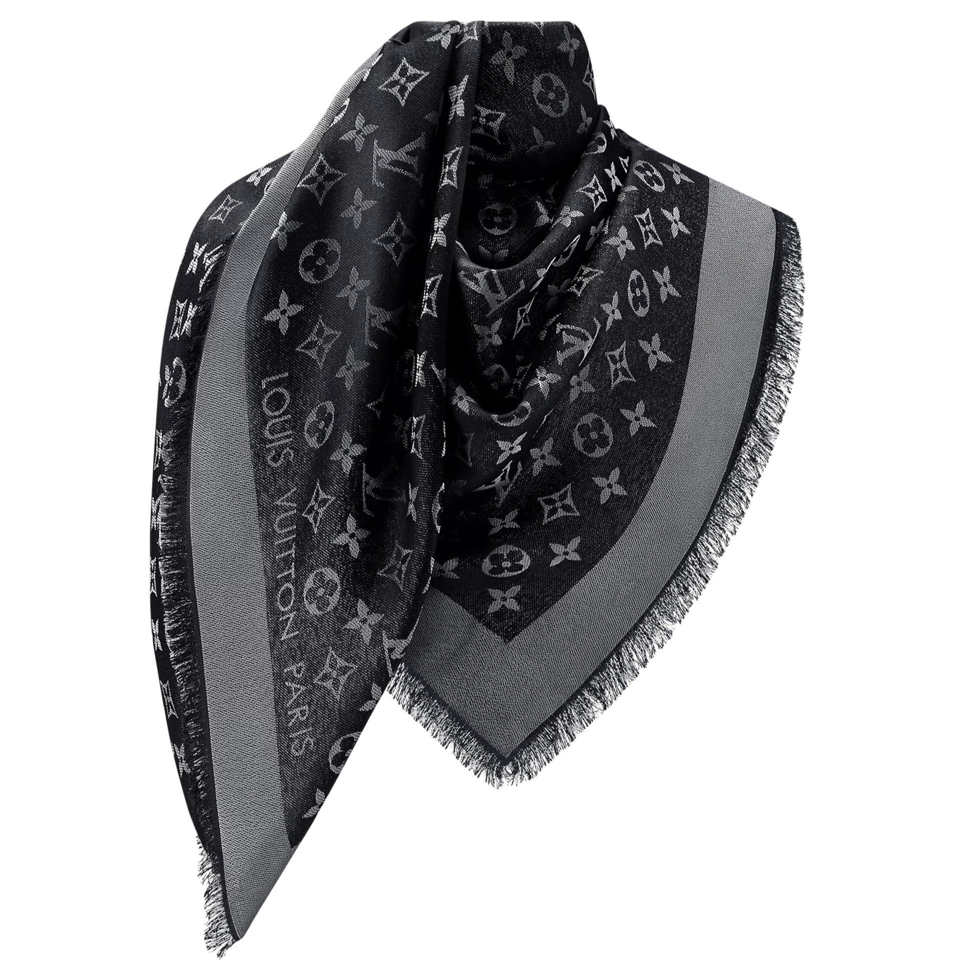 Khăn Choàng LV Louis Vuitton Monogram Shine Shawl Black M75123 5