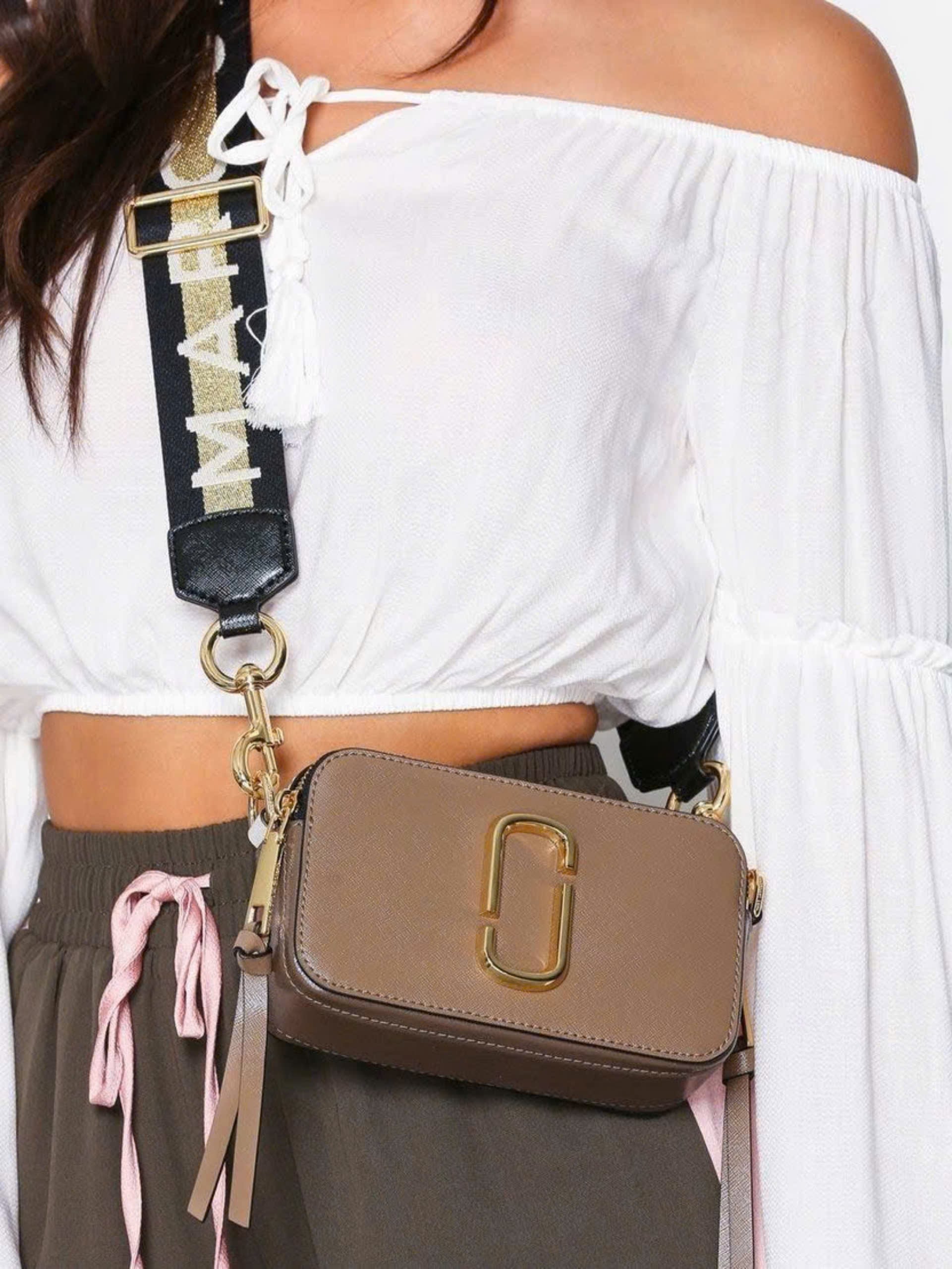 Túi đeo vai nữ Marc Jacobs màu nâu The Snapshot Calf Leather Camera Bag in Cement Multi 10