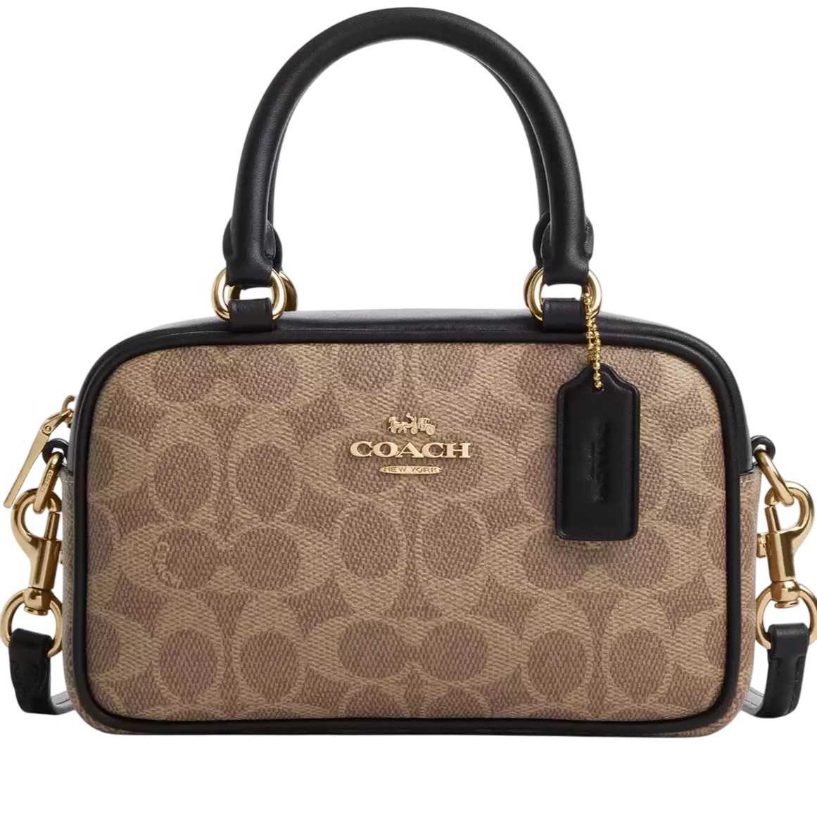 Túi Coach Satchel Crossbody Bag in Signature Canvas Tan Black CW197 5