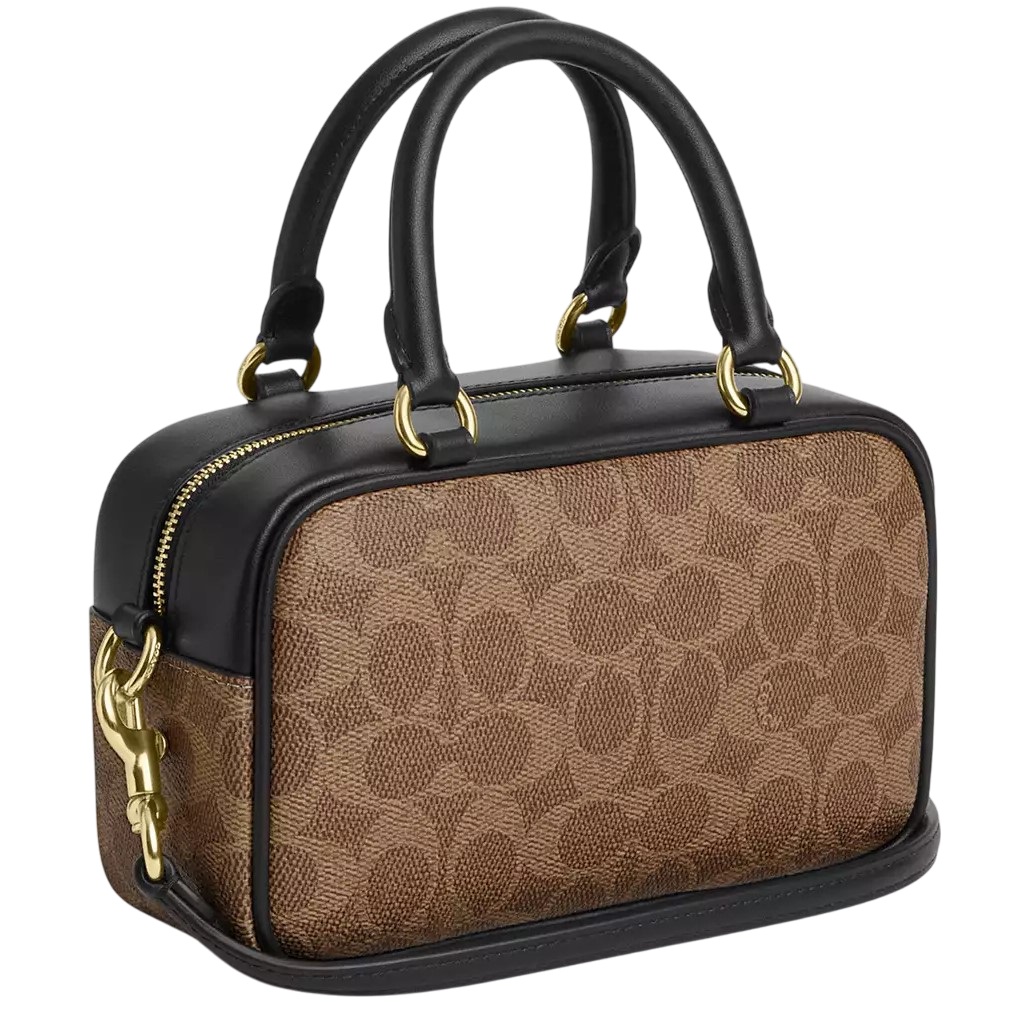 Túi Coach Satchel Crossbody Bag in Signature Canvas Tan Black CW197 6