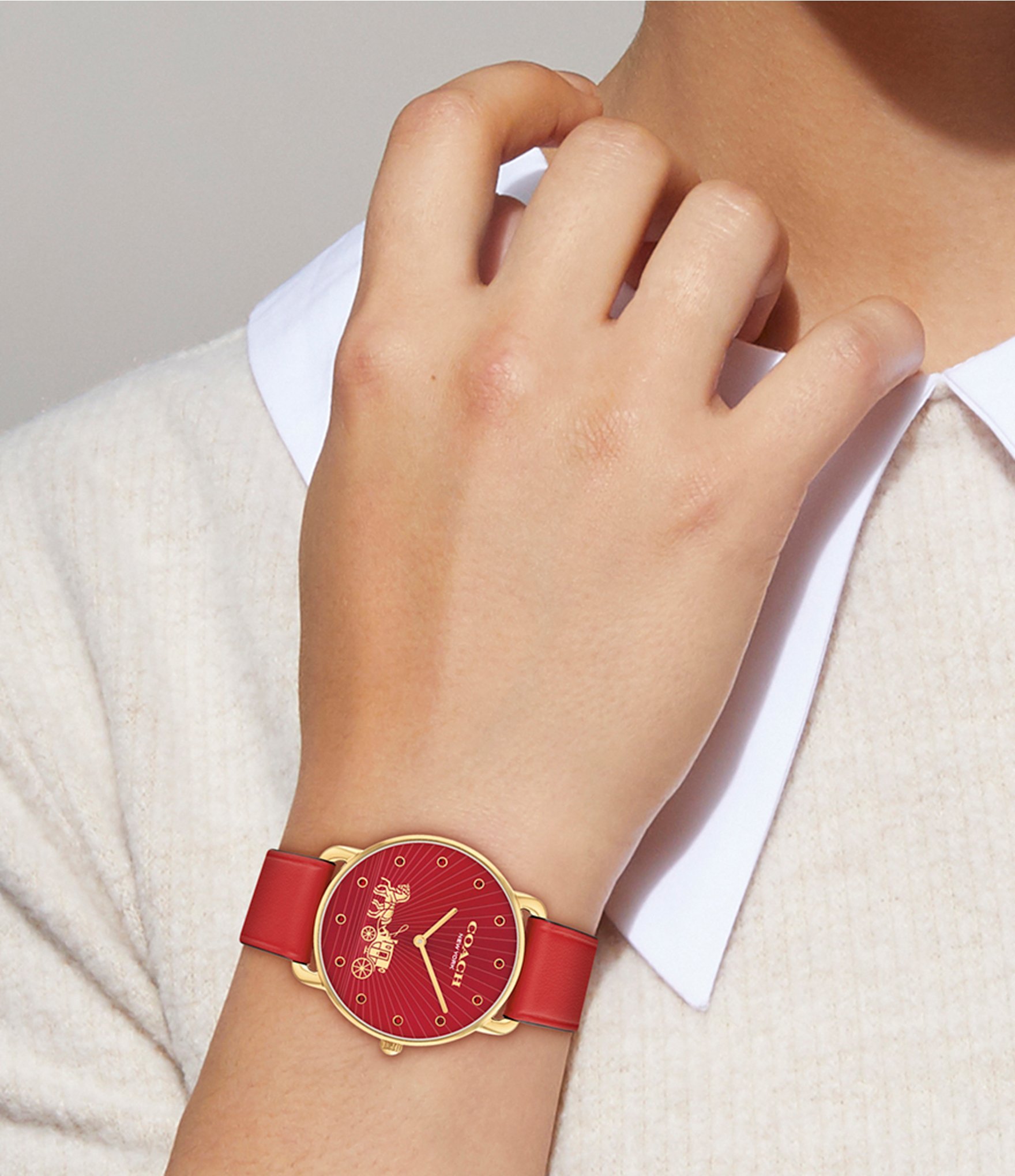 Đồng hồ Coach Womens Elliot Red Leather Strap Watch 14504615 1