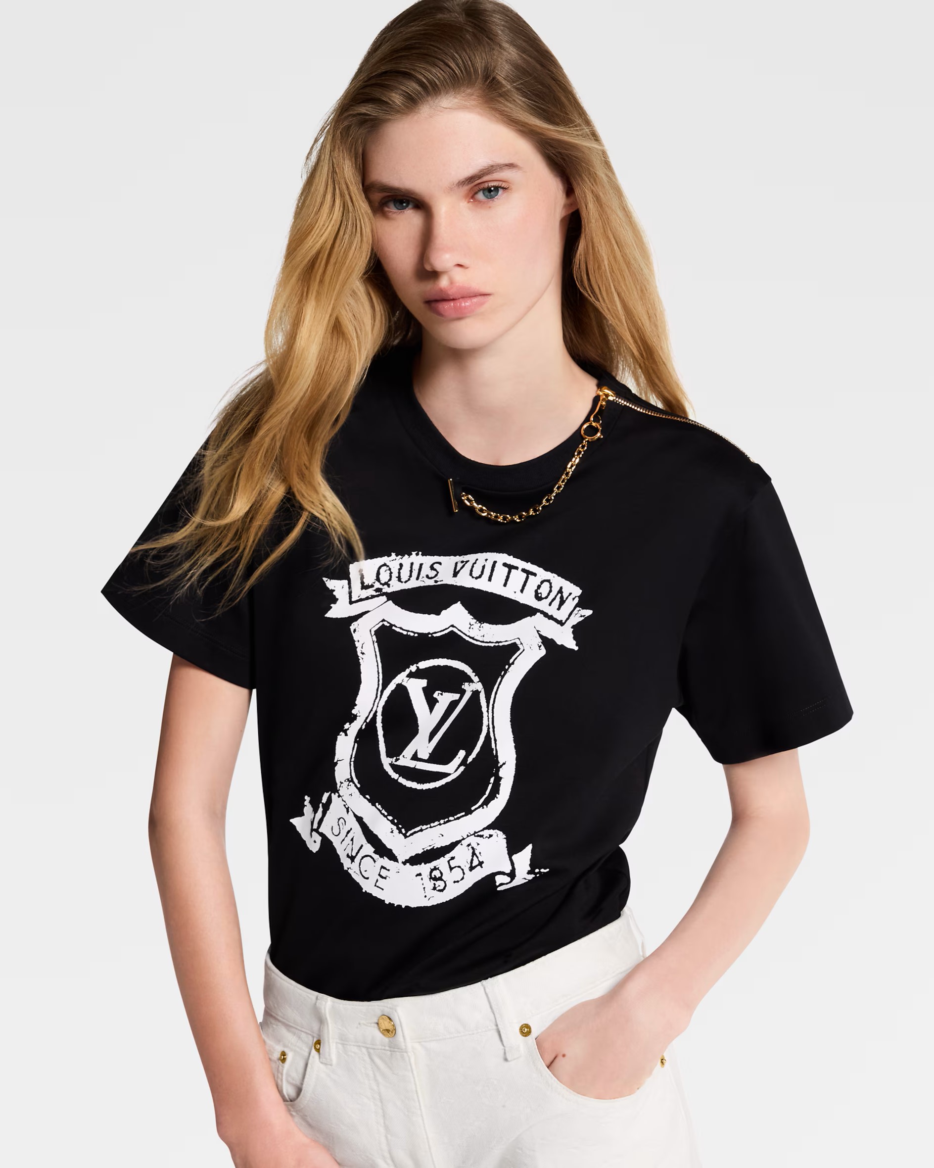 Áo thun LV nữ Louis Vuitton Signature Zipper Detail T-Shirt Black 4
