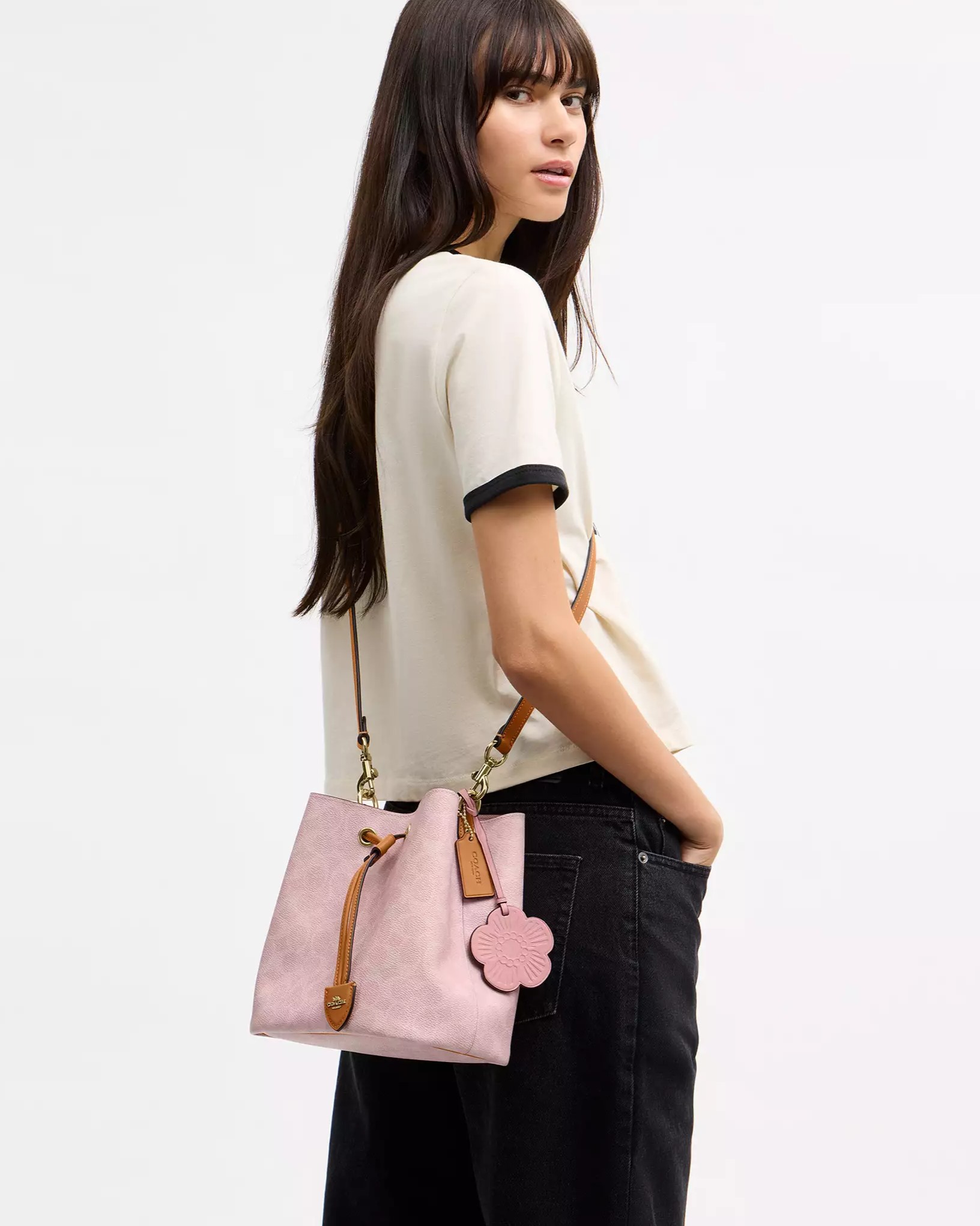 Túi Coach Rowan Bucket Bag In Signature Canvas With Charms Powder Pink CEA23 9