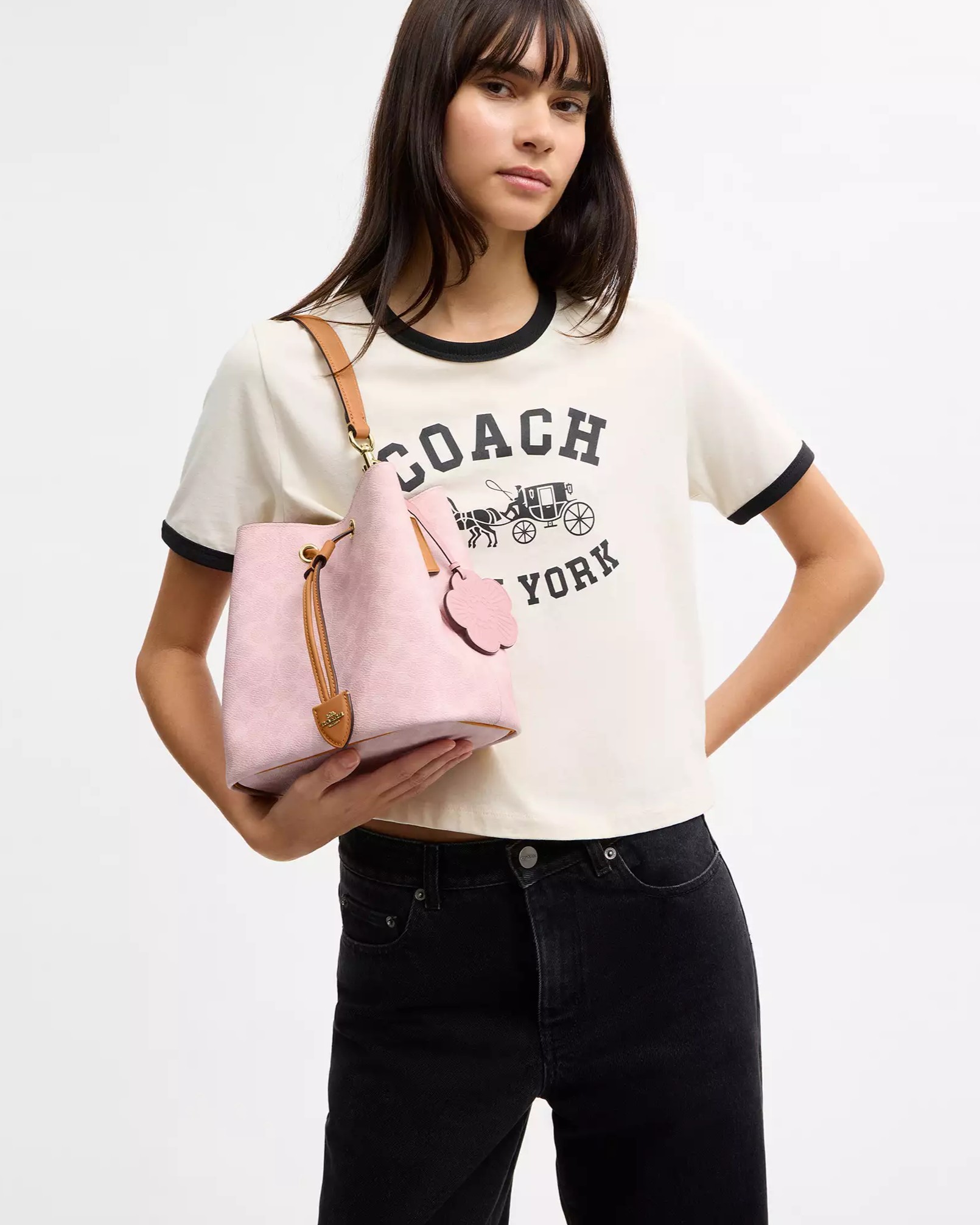 Túi Coach Rowan Bucket Bag In Signature Canvas With Charms Powder Pink CEA23 11