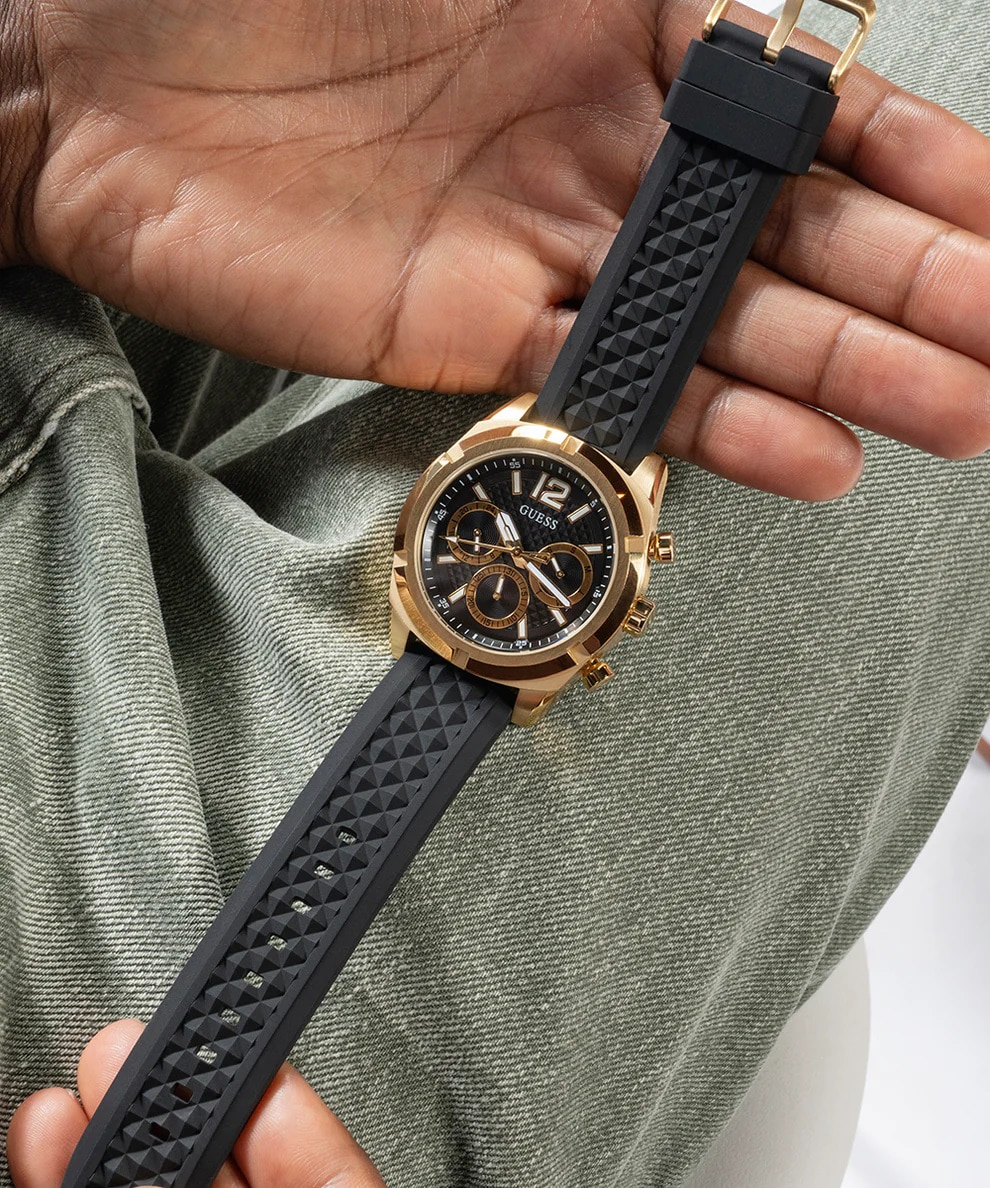 Đồng hồ Nam Guess Gold-Tone and Black Silicone Multifunction Watch GW0729G2 7