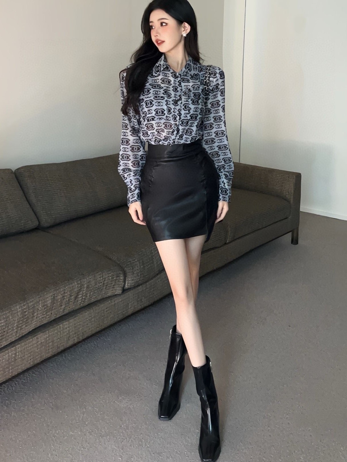ÁO SƠ MI NỮ TAY DÀI CHANEL ĐEN 5