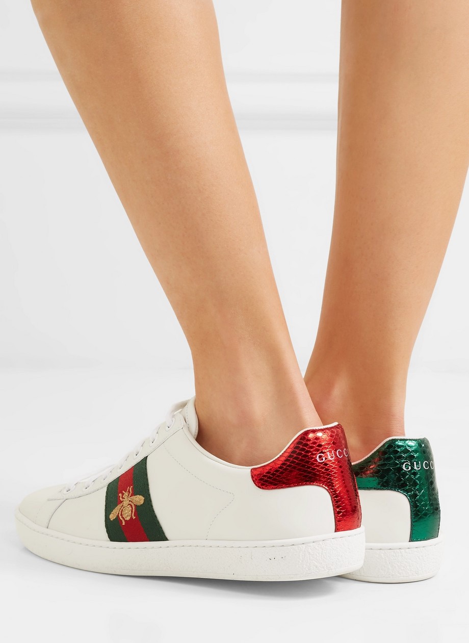 GIÀY THỂ THAO GUCCI ACE EMBROIDERED SNEAKER WHITE LEATHER WITH BEE MÀU TRẮNG 2