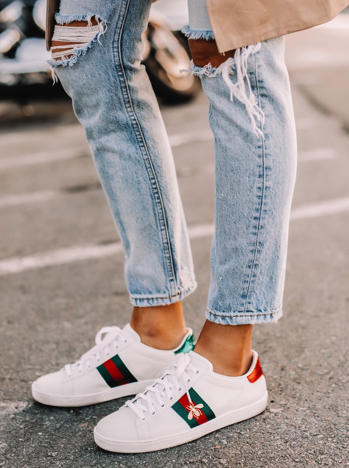GIÀY THỂ THAO GUCCI ACE EMBROIDERED SNEAKER WHITE LEATHER WITH BEE MÀU TRẮNG 26