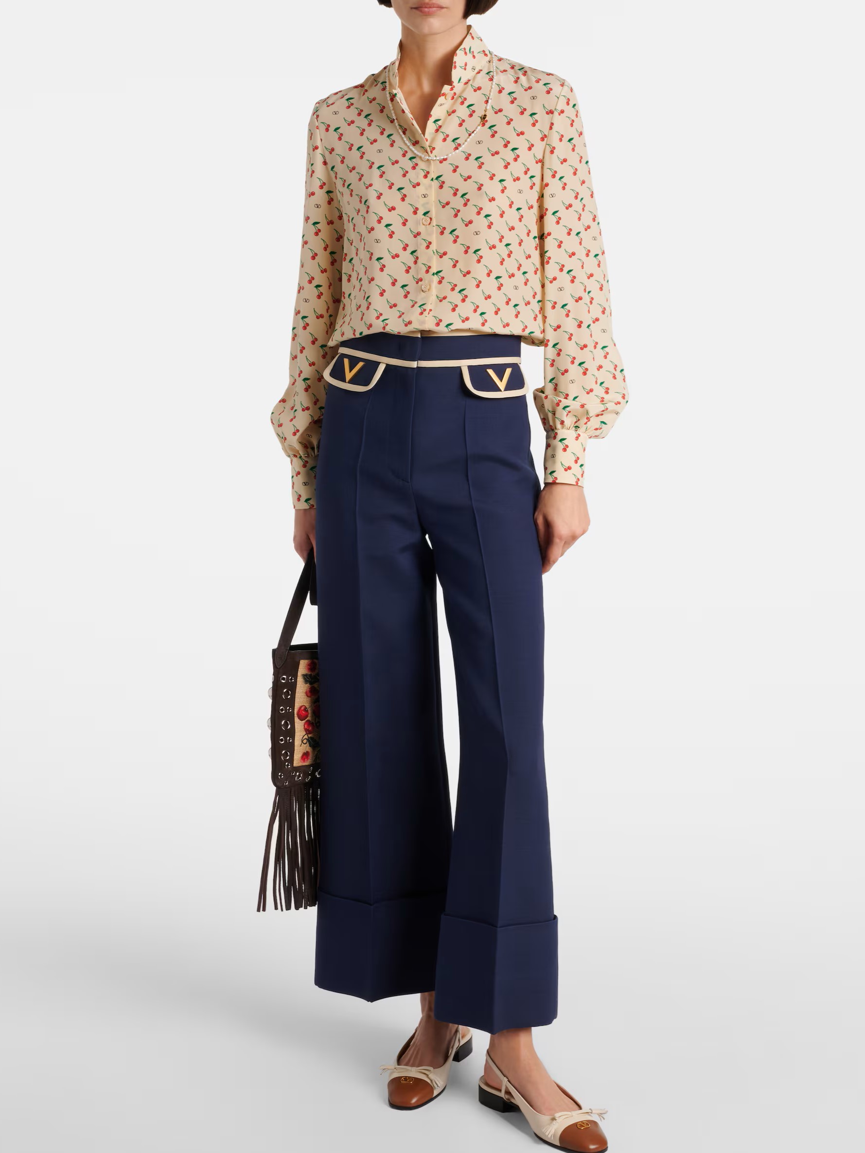 Áo Valentino Printed Silk Crepe De Chine Shirt 10