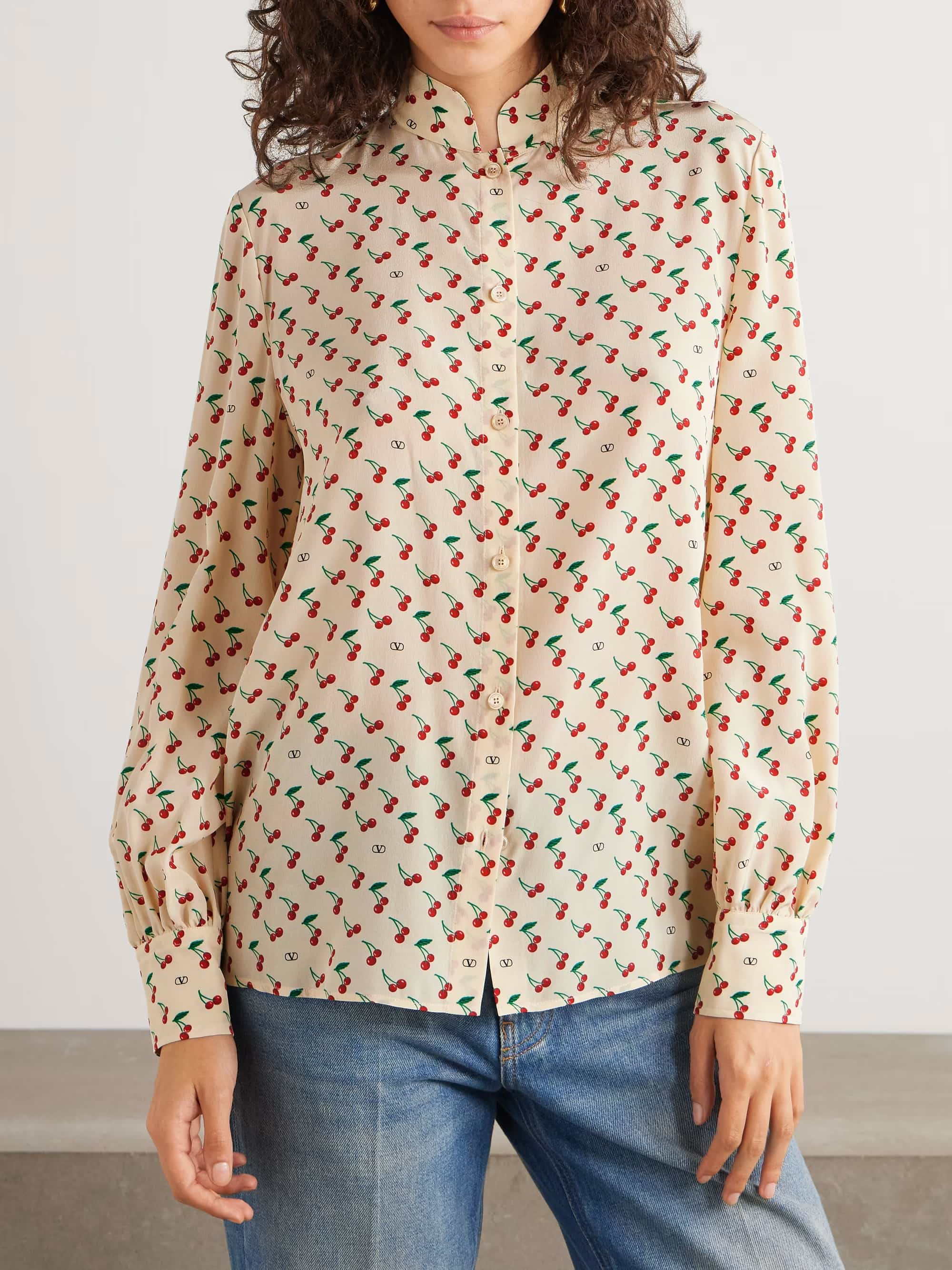 Áo Valentino Printed Silk Crepe De Chine Shirt 12