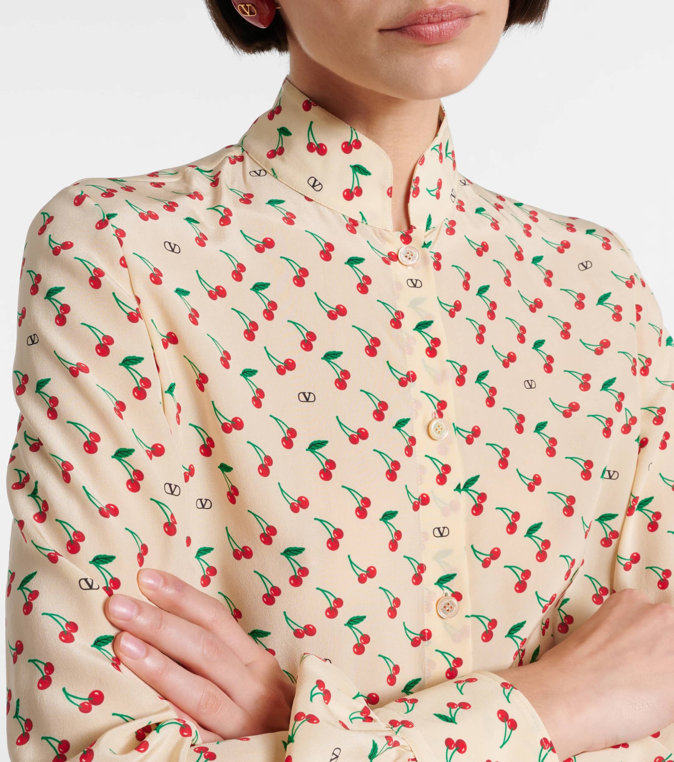 Áo Valentino Printed Silk Crepe De Chine Shirt 14