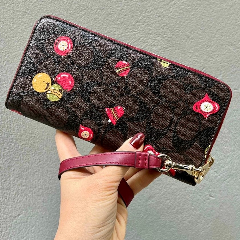 VÍ DÀI NỮ LONG ZIP AROUND WALLET IN SIGNATURE CANVAS WITH ORNAMENT PRINT 4
