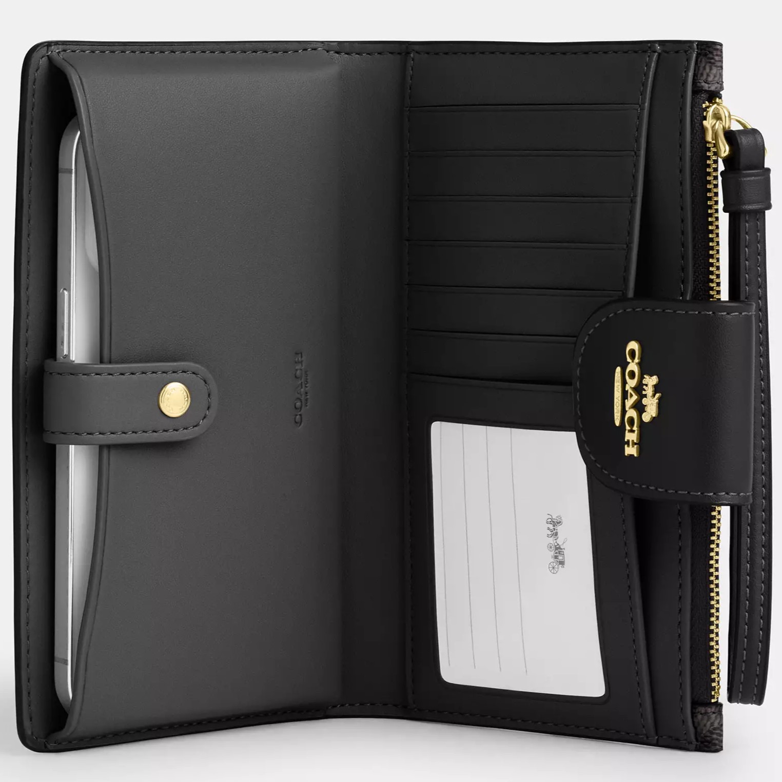 Ví điện thoại Coach nữ Phone Wallet In Signature Canvas Walnut Black CW780 1
