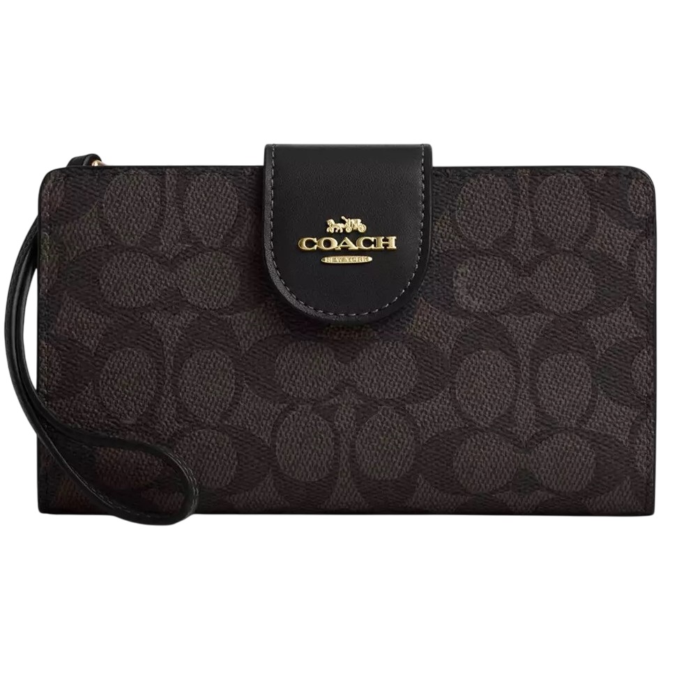 Ví điện thoại Coach nữ Phone Wallet In Signature Canvas Walnut Black CW780 2