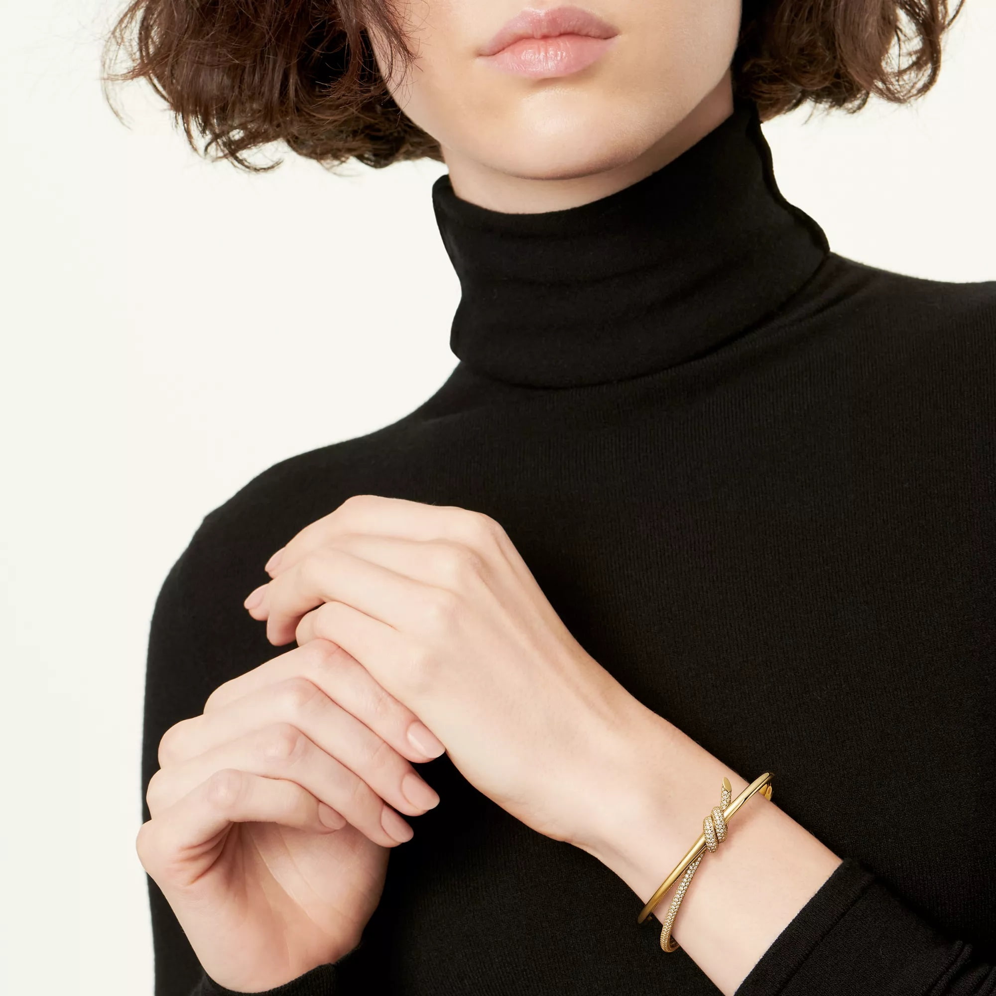 Vòng tay Tiffany Knot Double Row Hinged Bangle in Yellow Gold with Diamonds 3