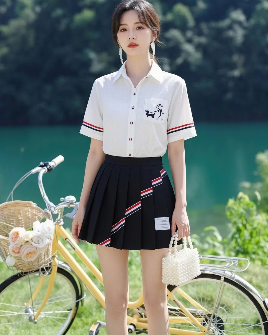 Áo sơ mi trắng phom ngắn họa tiết limited Thom Browne 2