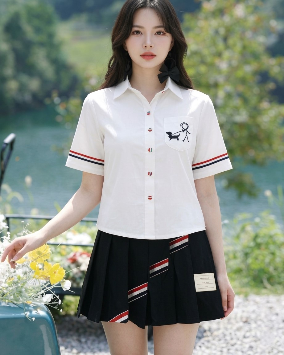 Áo sơ mi trắng phom ngắn họa tiết limited Thom Browne 3