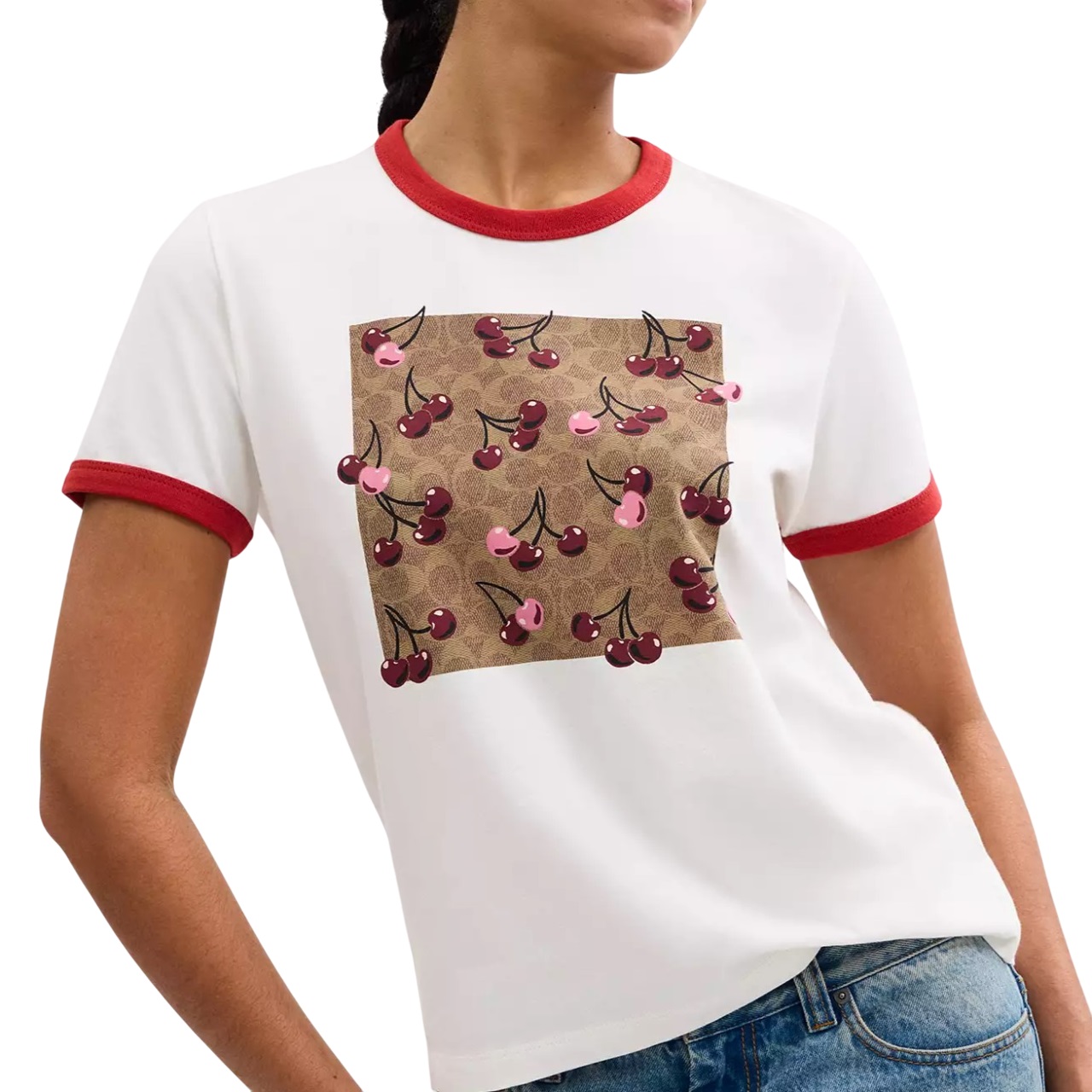 Áo nữ Coach Signature Square Cherry T Shirt In Organic Cotton CZ064 3
