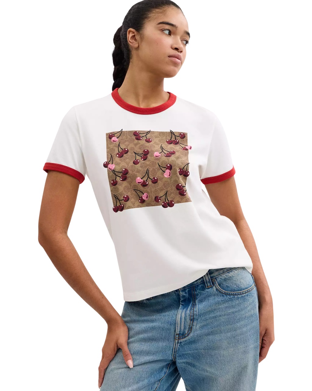 Áo nữ Coach Signature Square Cherry T Shirt In Organic Cotton CZ064 4
