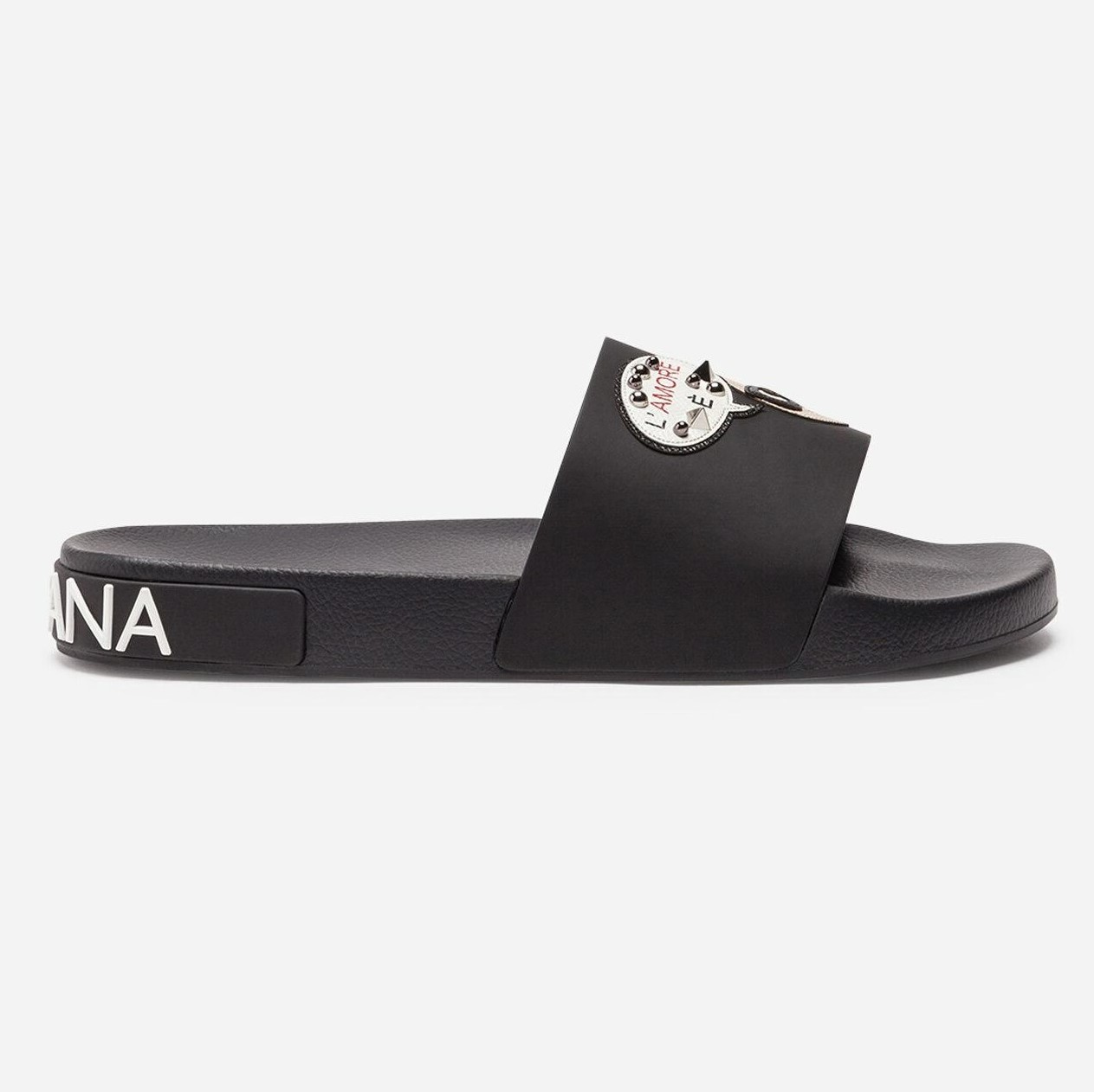 DÉP NAM RUBBER AND CALFSKIN SLIDERS WITH PATCHES OF THE DESIGNERS BLACK – DOLCE & GABBANA MEN 2