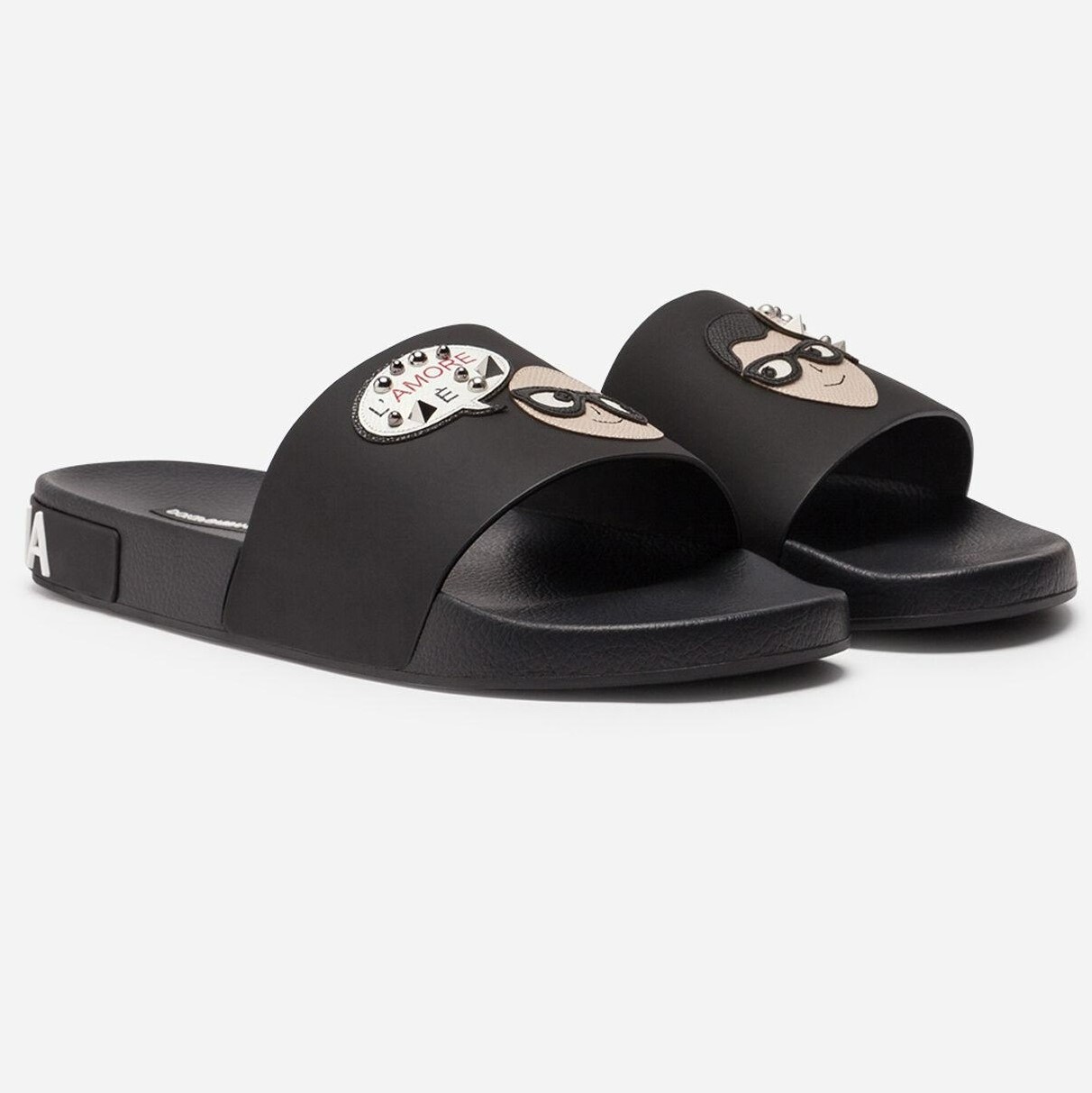 DÉP NAM RUBBER AND CALFSKIN SLIDERS WITH PATCHES OF THE DESIGNERS BLACK – DOLCE & GABBANA MEN 3