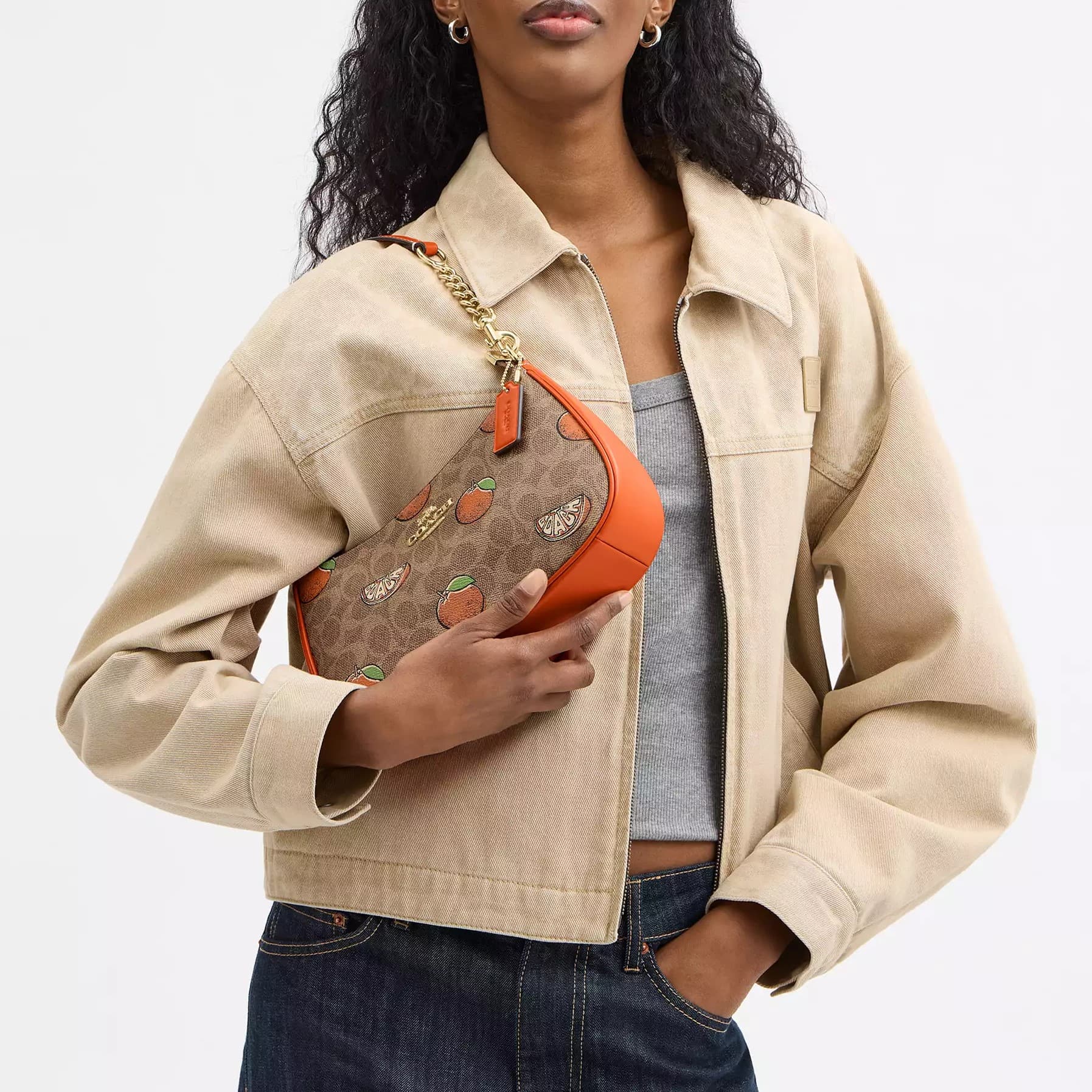 Túi kẹp nách Coach Teri Shoulder Bag In Signature Canvas With Orange Print CAL80 10