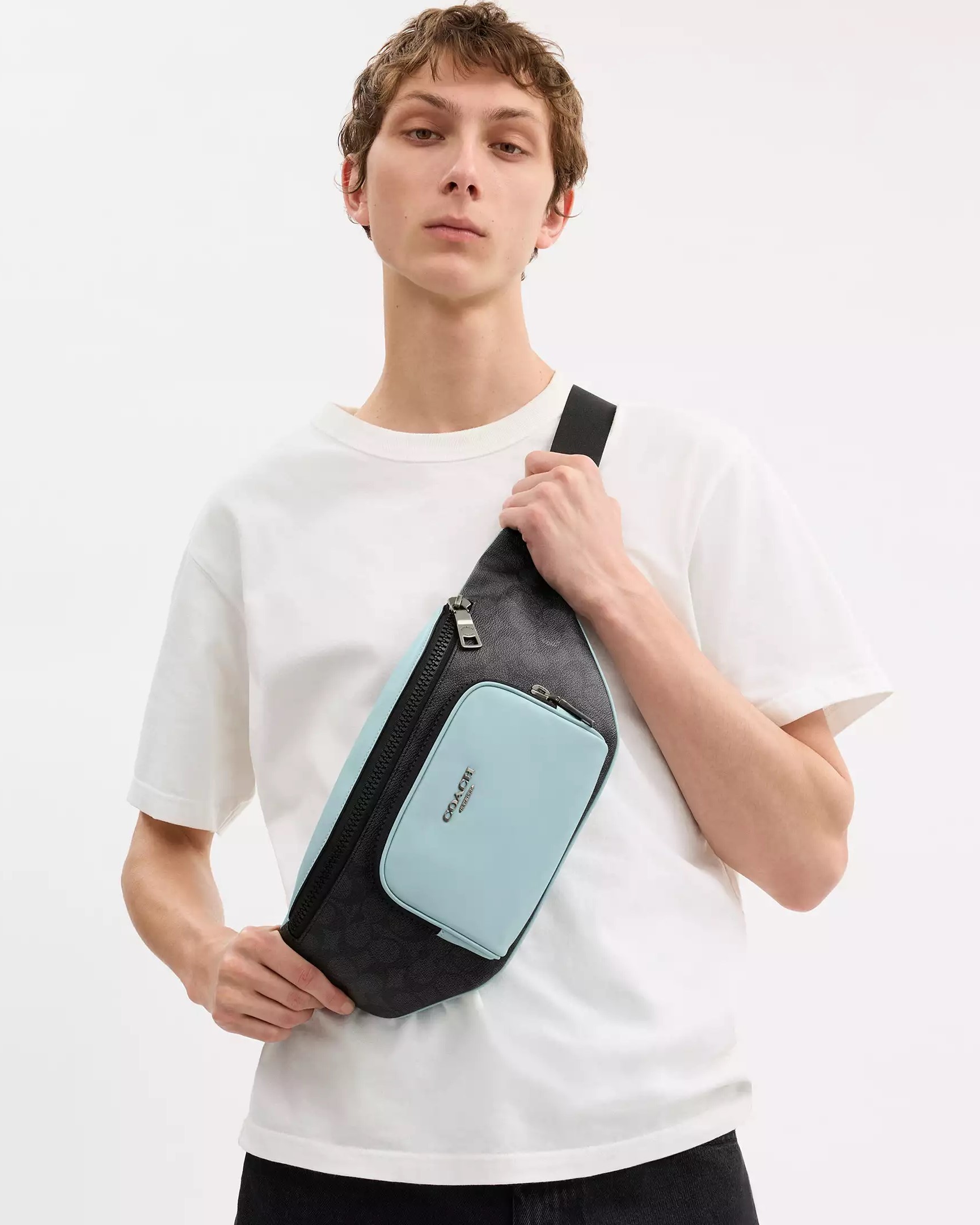 Túi đeo bụng Coach Racer Belt Bag In Colorblock Signature Canvas Light Blue Multi CAJ77 5