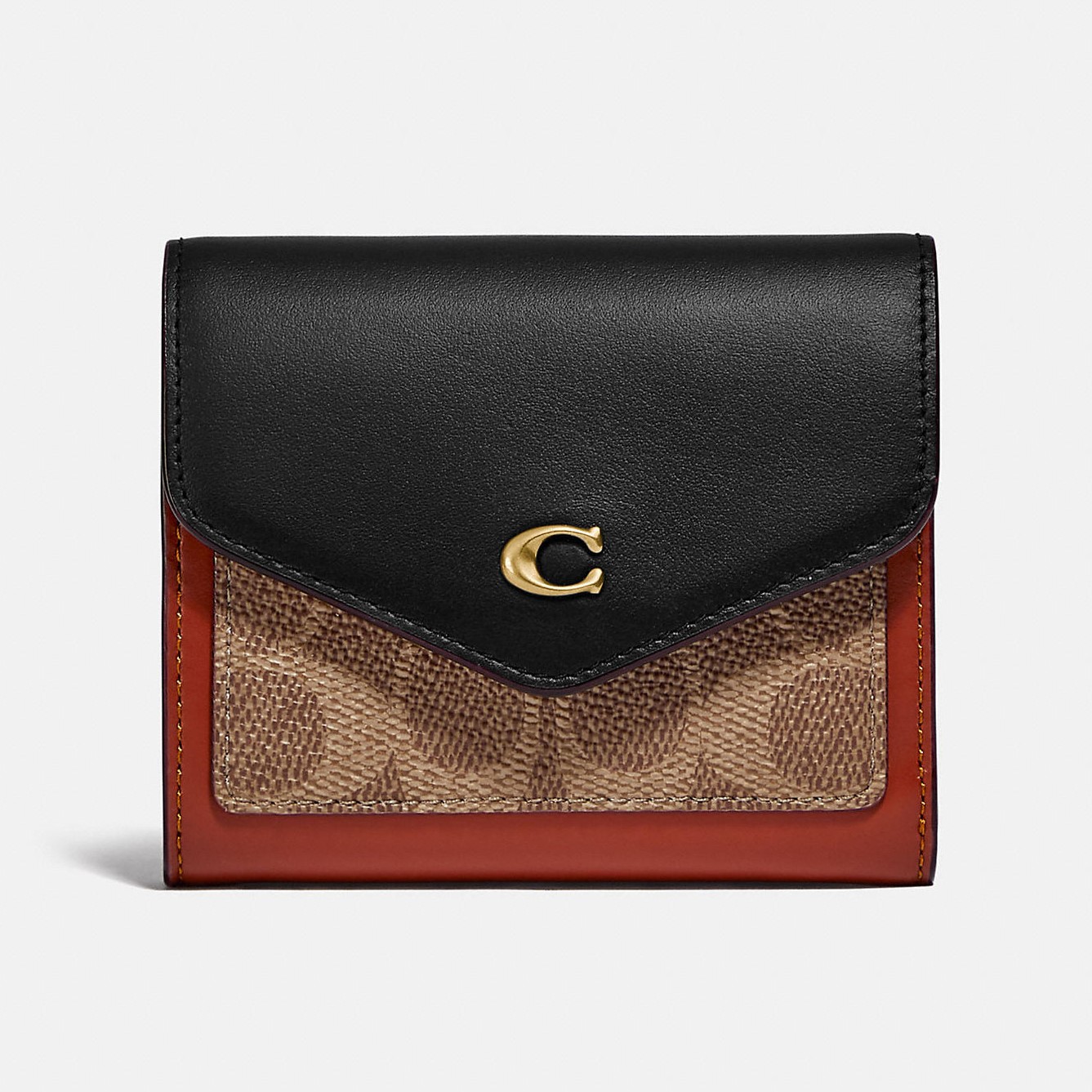 VÍ COACH WYN SMALL WALLET IN TAN BLACK COLORBLOCK SIGNATURE CANVAS C3156 2