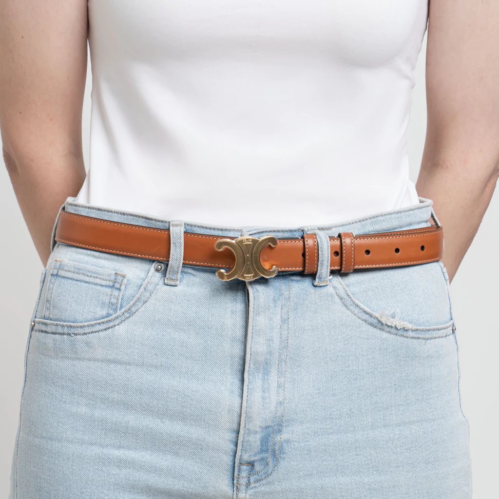 DÂY NỊT CELINE MEDIUM TRIOMPHE BUCKLE WITH COLLAR STUD BELT IN TAN NATURAL CALFSKIN LEATHER 45AK93A78 4