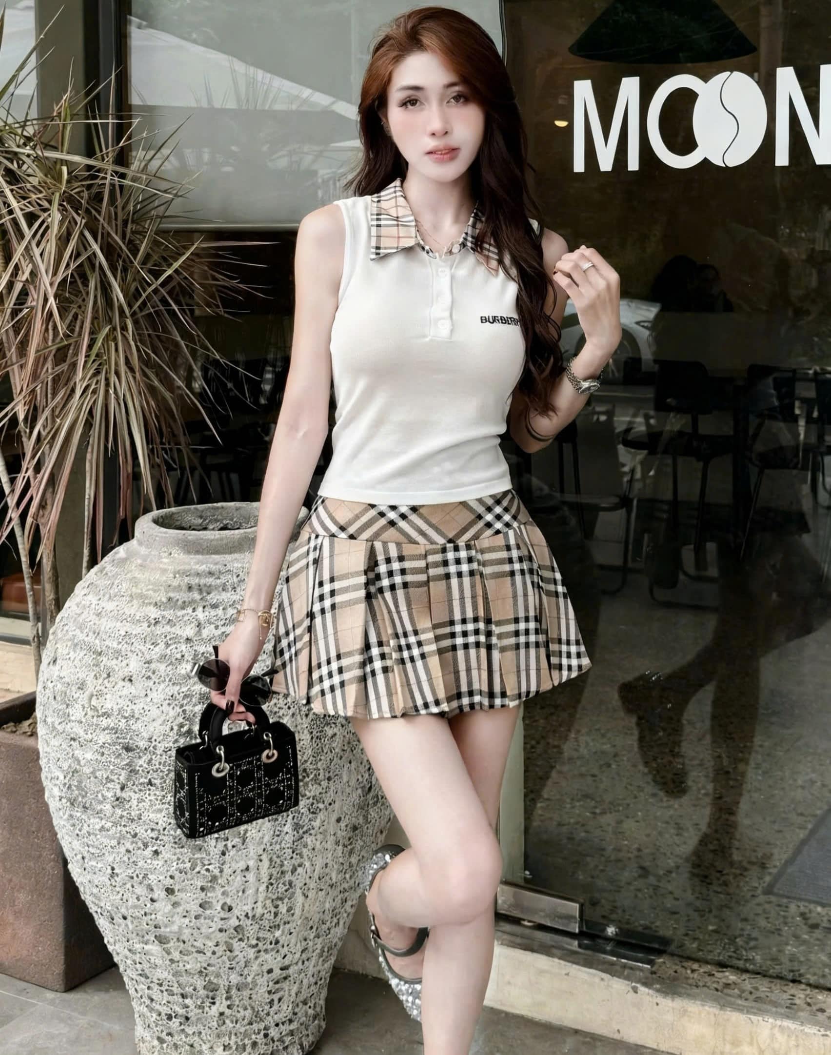 Set áo váy ngắn họa tiết hãng Burberry 1