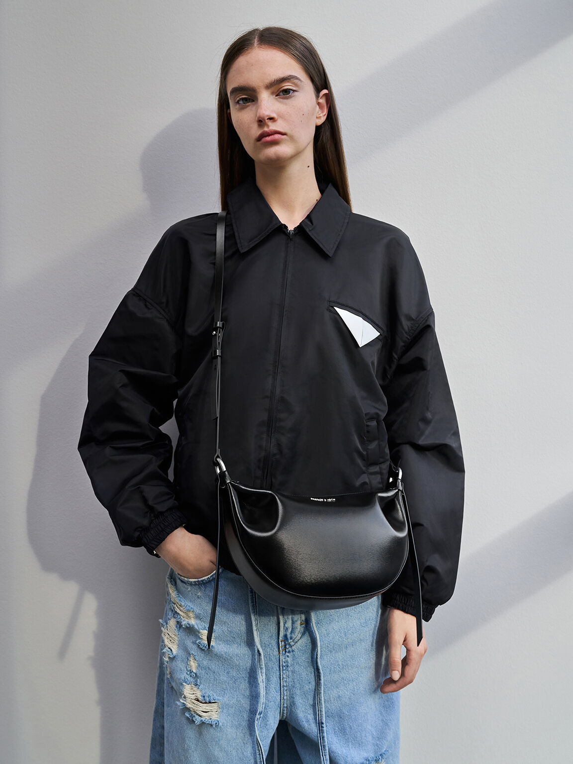 Túi Charles Keith Calla Half-Moon Bag Noir CK2-20671663 5