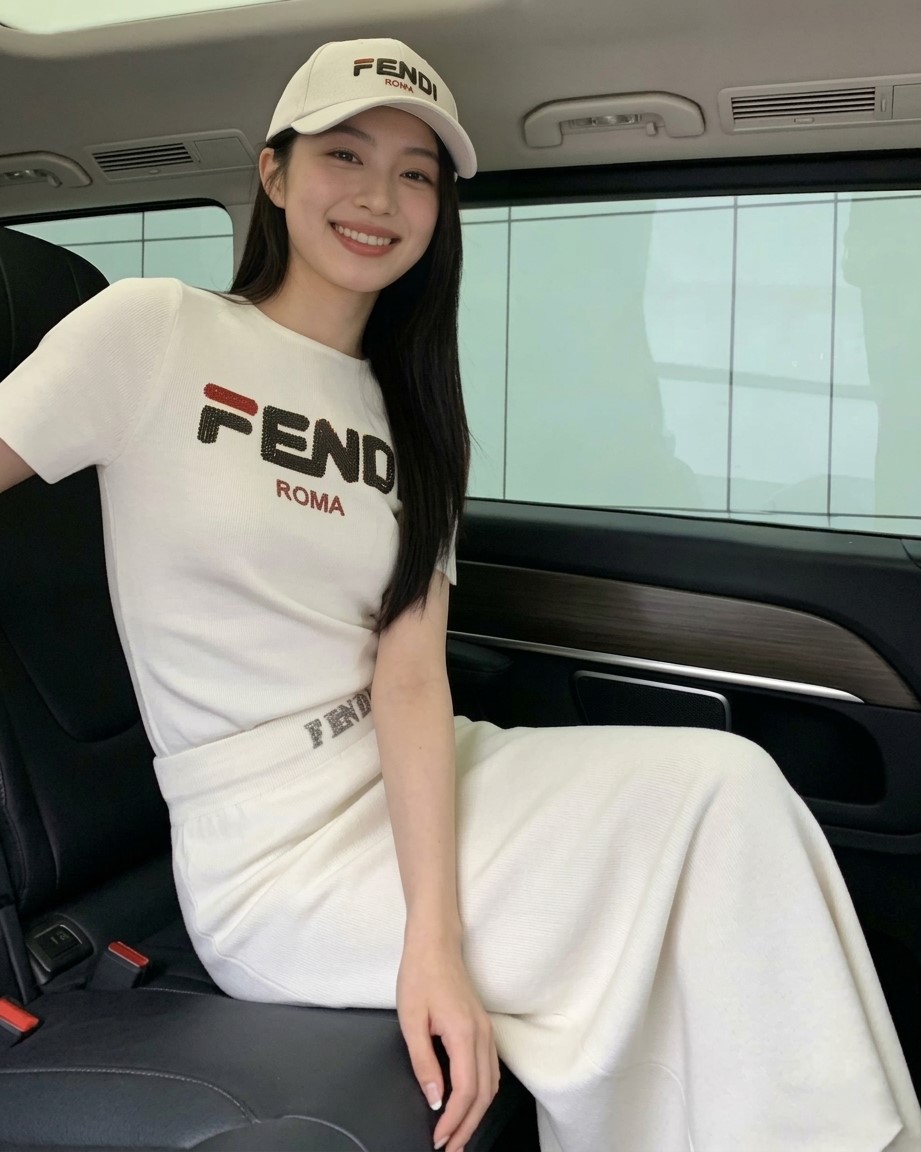 Set áo thun váy dáng ôm dài trắng đen Fendi 4