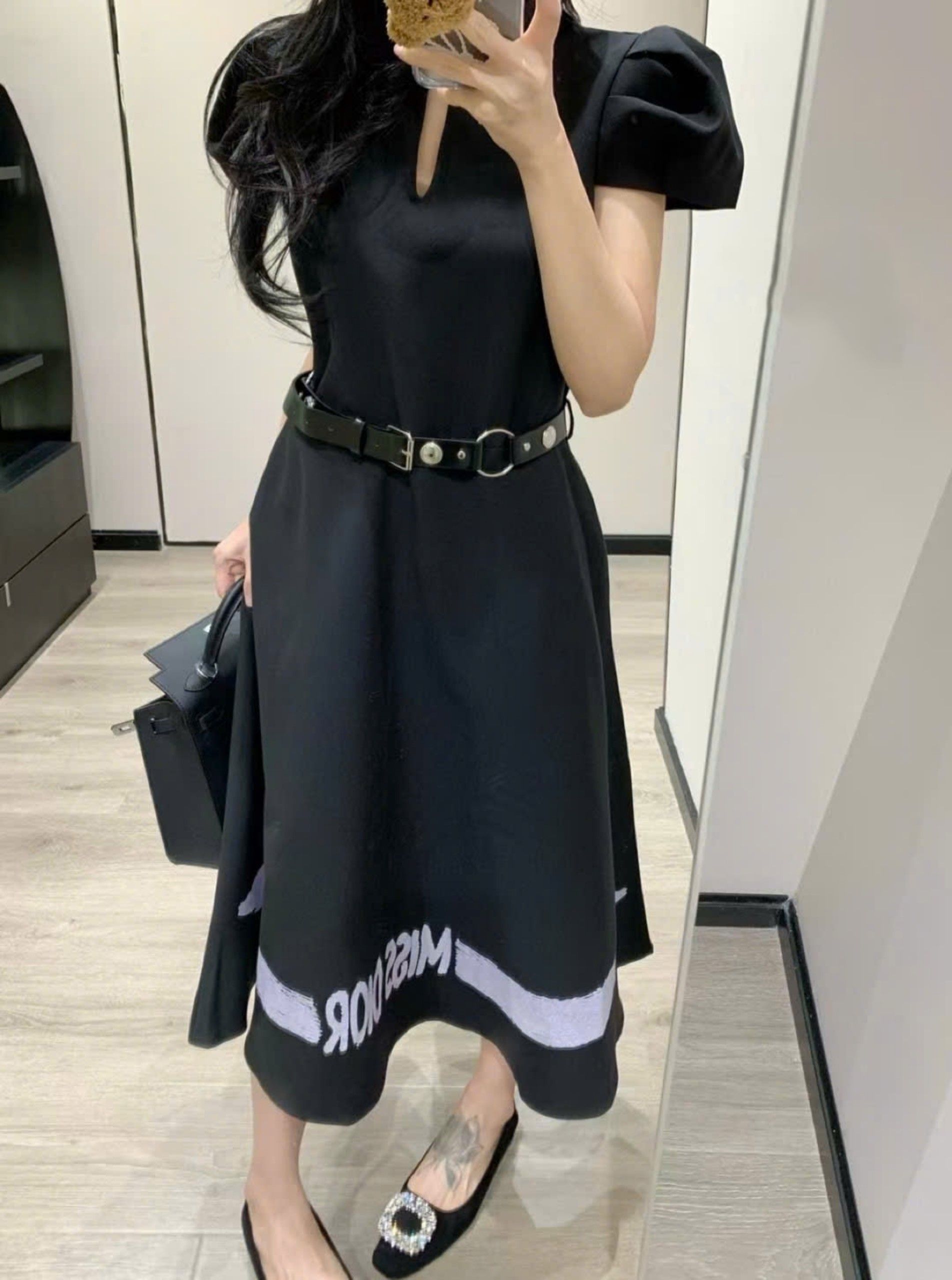 Đầm dài xòe nữ Dior kèm thắt lưng 12