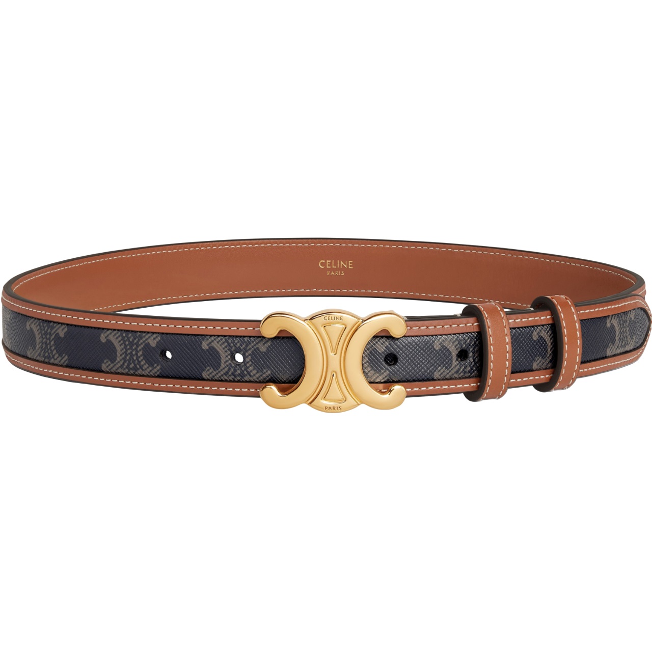 Dây nịt Celine Medium Triomphe Belt in Triomphe Canvas and Calfskin Tan 2