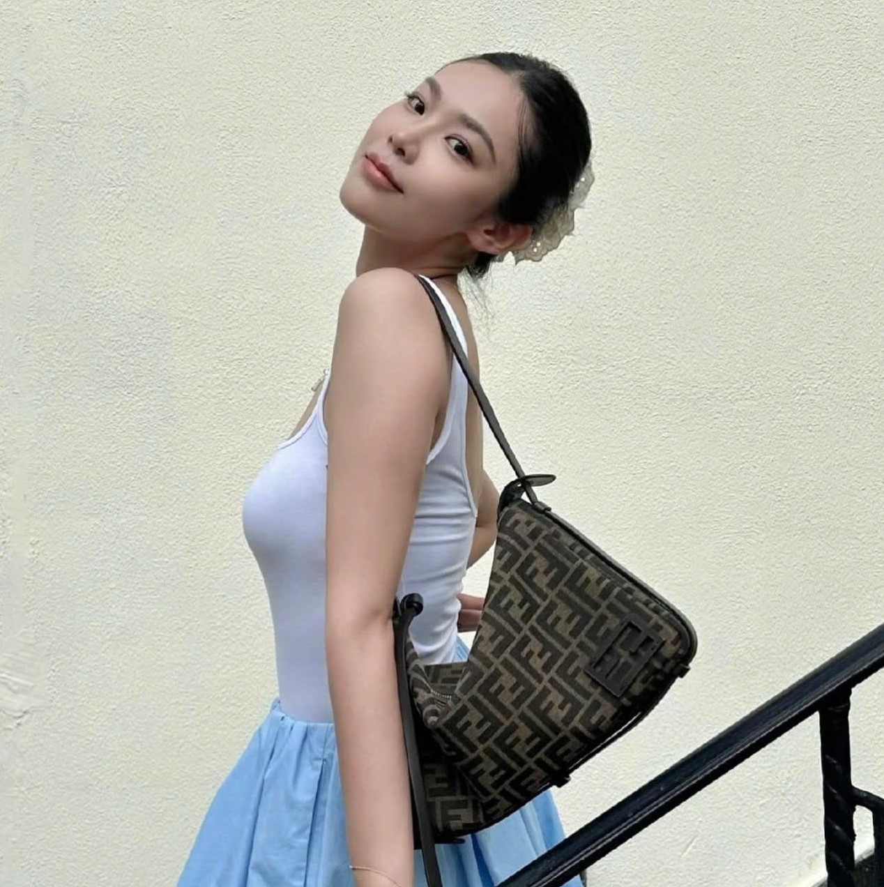 Túi xách nữ Simply Fendi Brown FF Jacquard Fabric Mini Bag 2