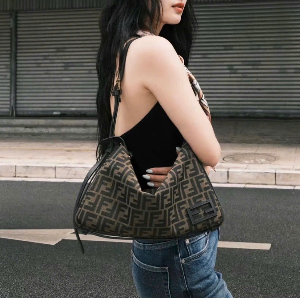 Túi xách nữ Simply Fendi Brown FF Jacquard Fabric Mini Bag 7