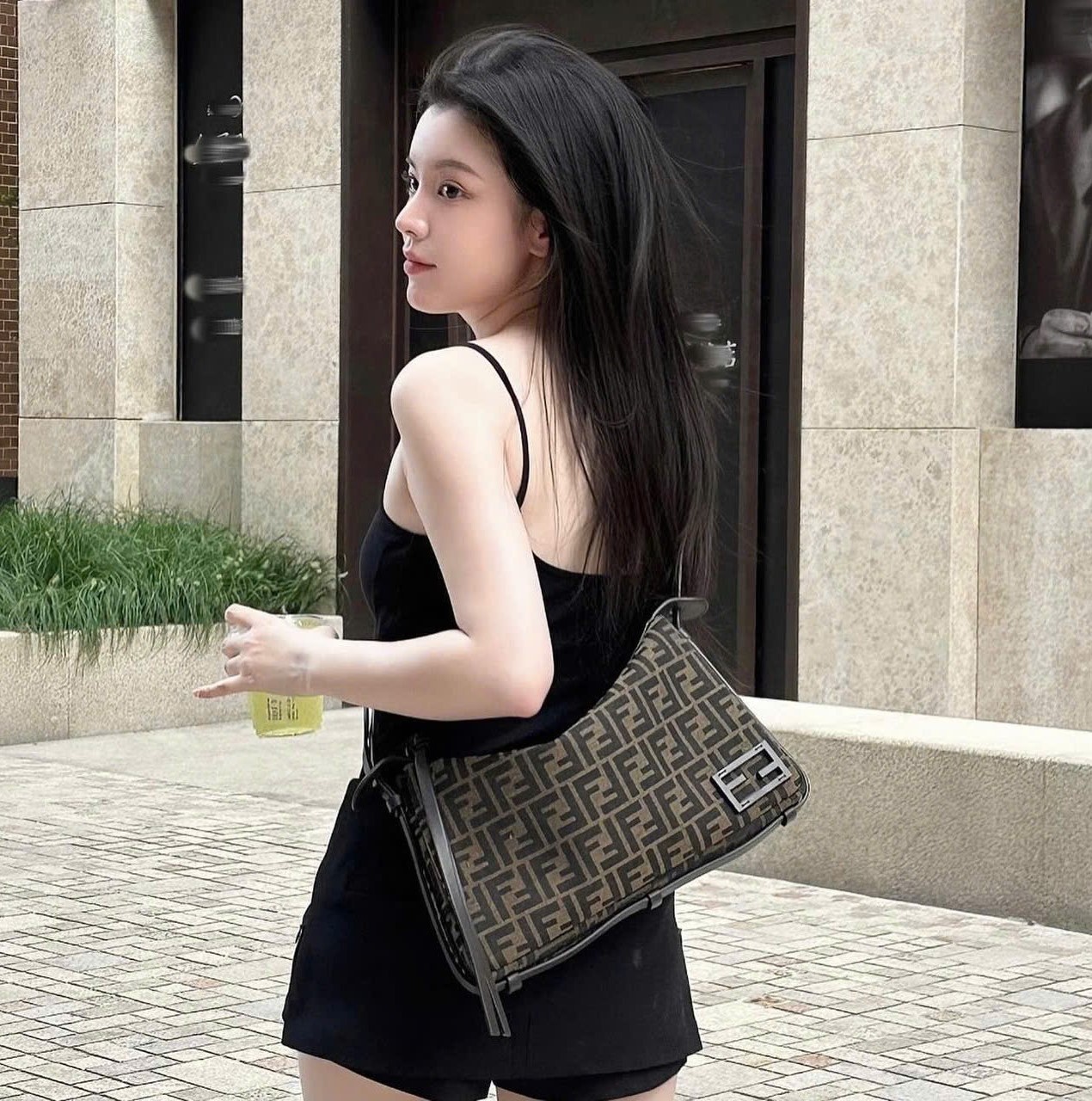 Túi xách nữ Simply Fendi Brown FF Jacquard Fabric Mini Bag 11