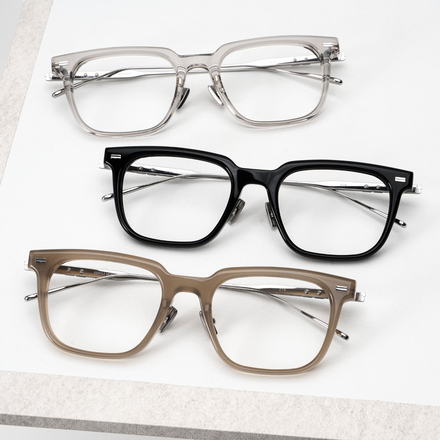Mắt kính gọng cận Gentle Monster Zin GC7 Clear Lenses Square Shape Translucent Gray Acetate Frame 12