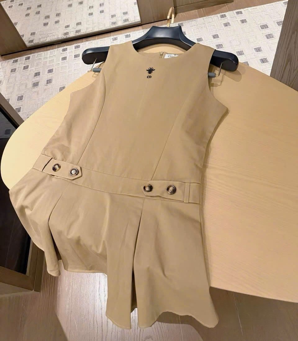 Đầm sát nách dáng xòe đen và nâu kem Dior 2
