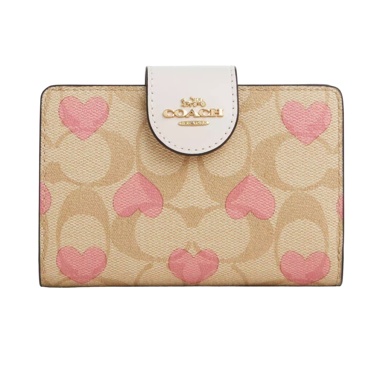 Ví Coach nữ cầm tay Medium Corner Zip Wallet In Signature Canvas With Heart Print CQ146 2