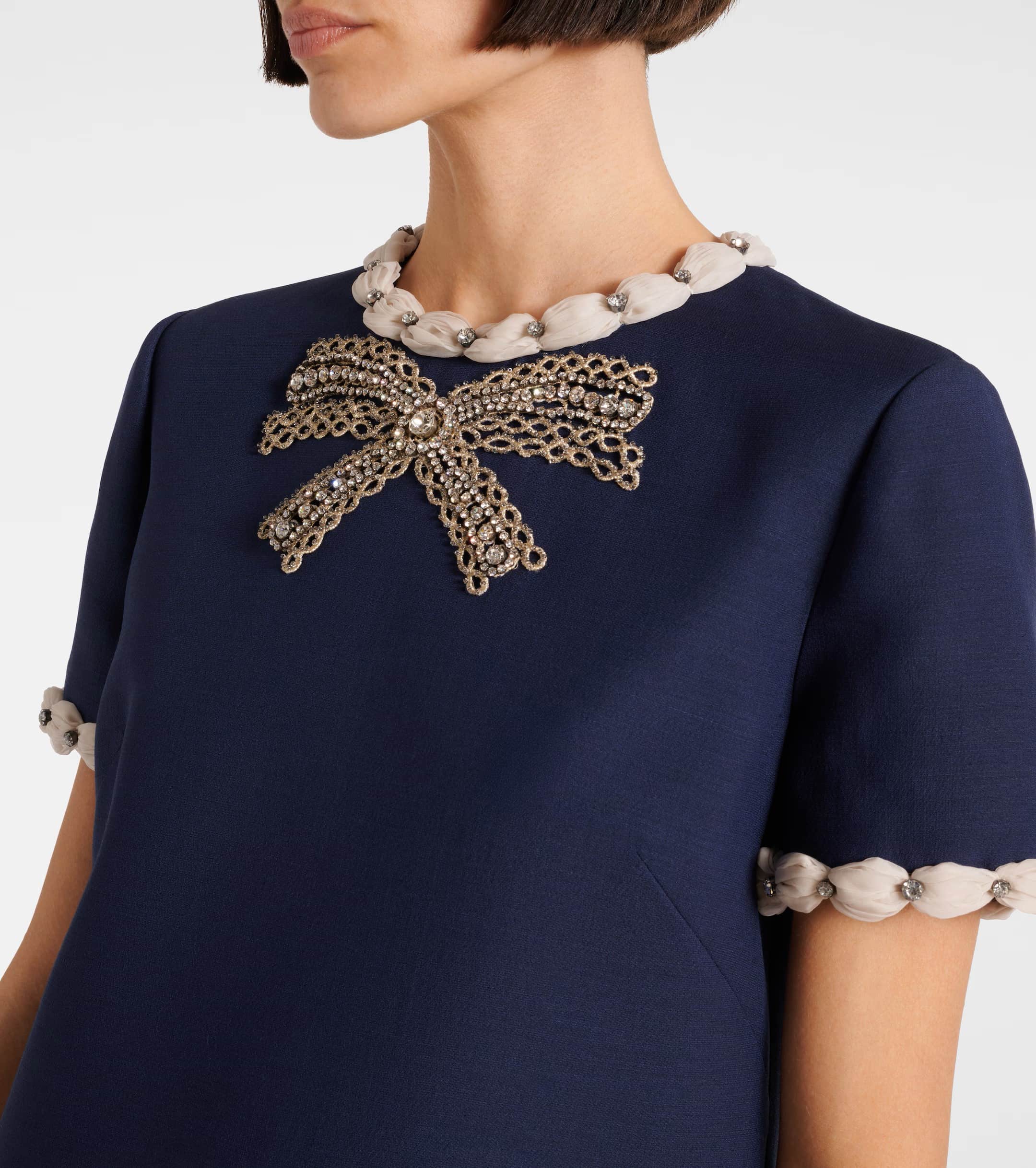 Váy Đầm Valentino Embroidered Crepe Couture Short Dress Indigo 4